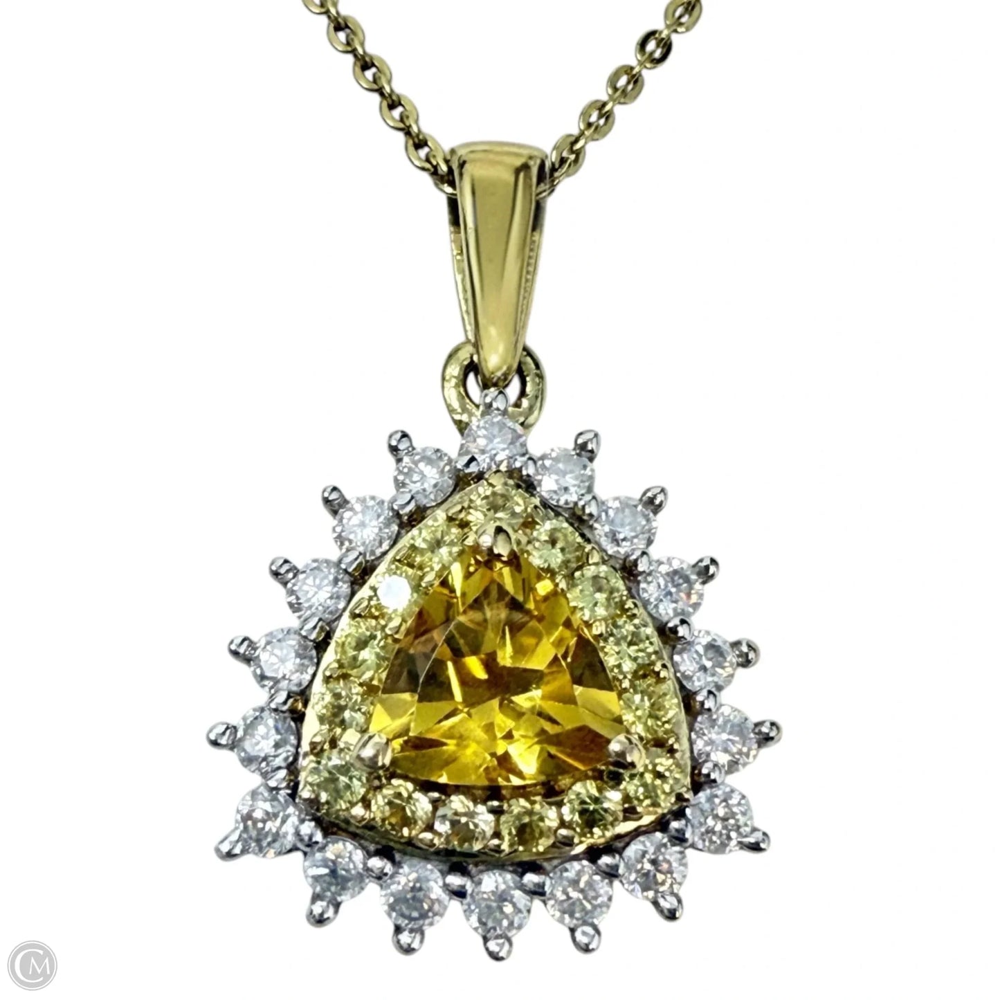 Sterling Silver & Trillion-Cut Yellow Gemstone Halo Pendant Necklace By D’Joy