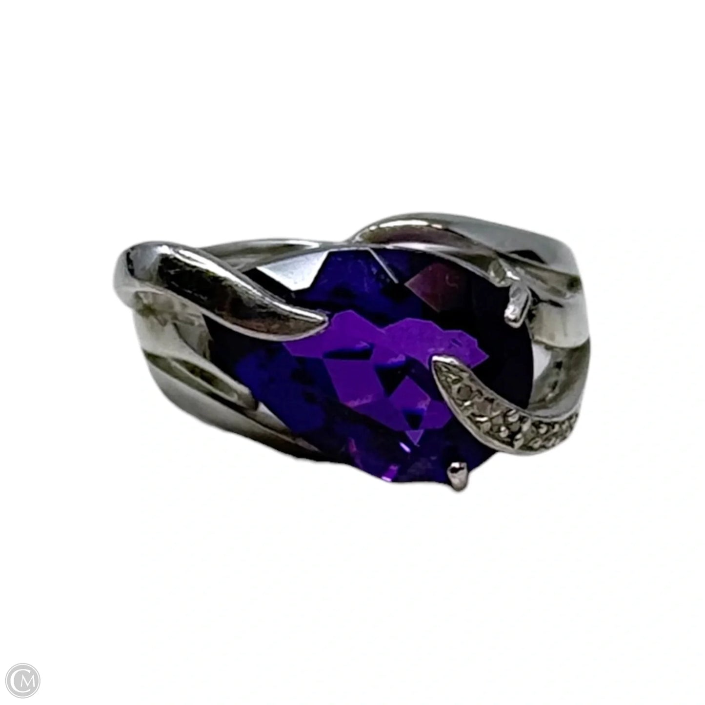 Pear Cut Amethyst Ring Sterling Silver, Size: 7