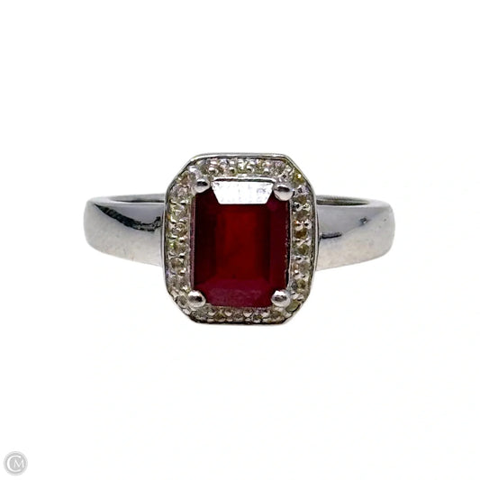 Faux Ruby Ring Sterling Silver Stamped QJ, Size: 7