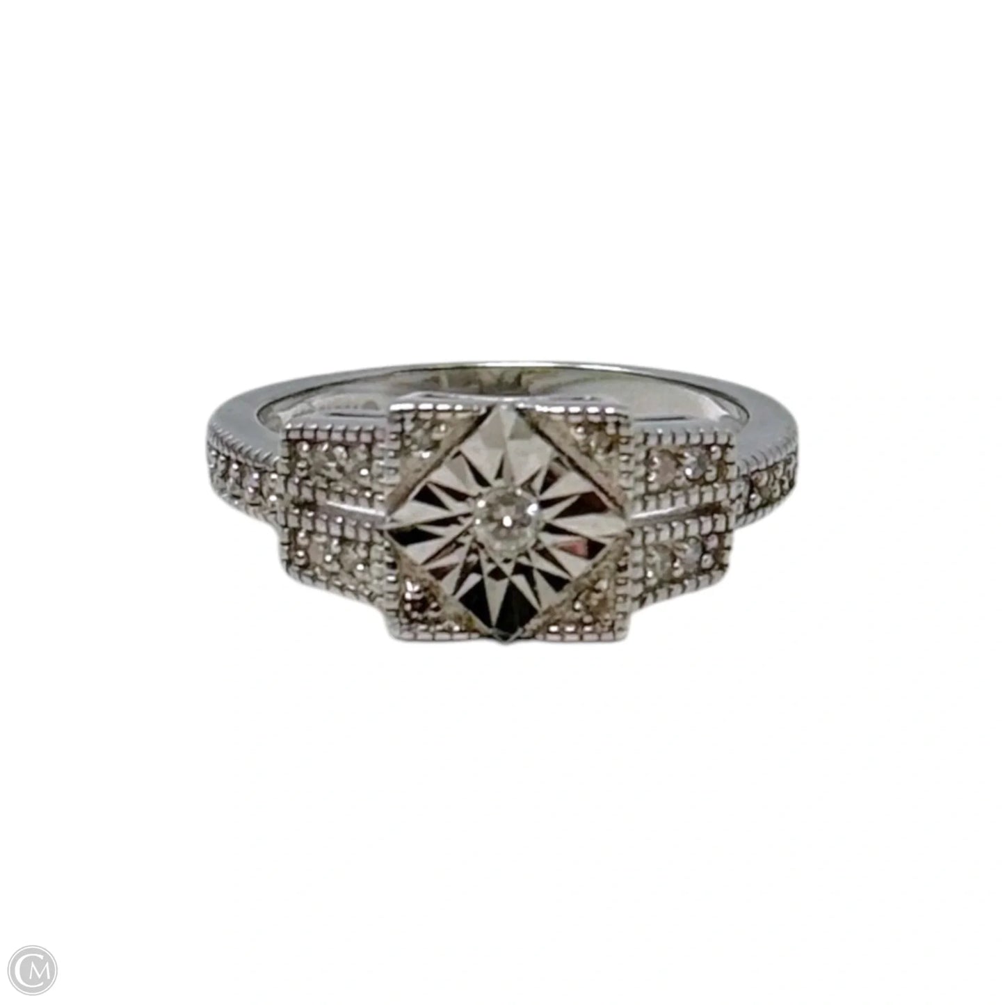 Diamond & Sterling Silver Ring Stamped Hou, Size: 7