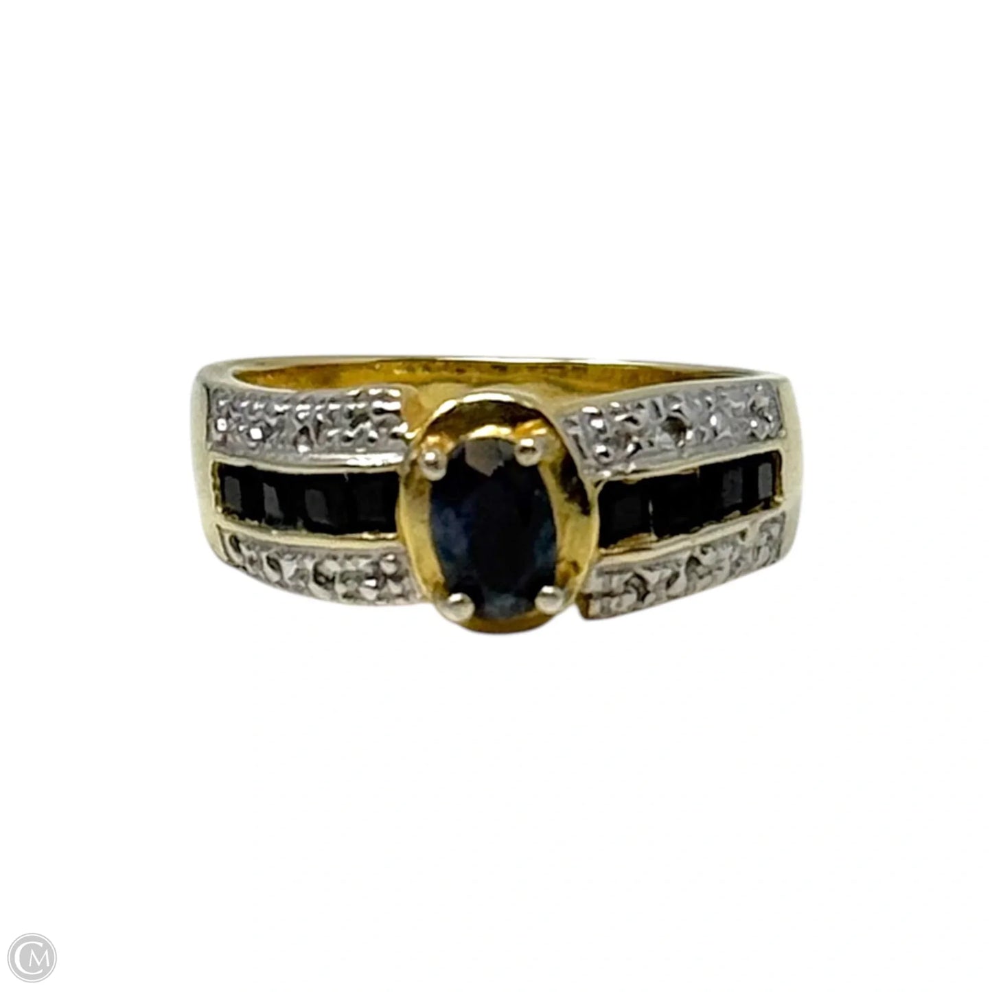 Blue Stone & Moissonite Ring Sterling Silver Stamped RT, Size: 7