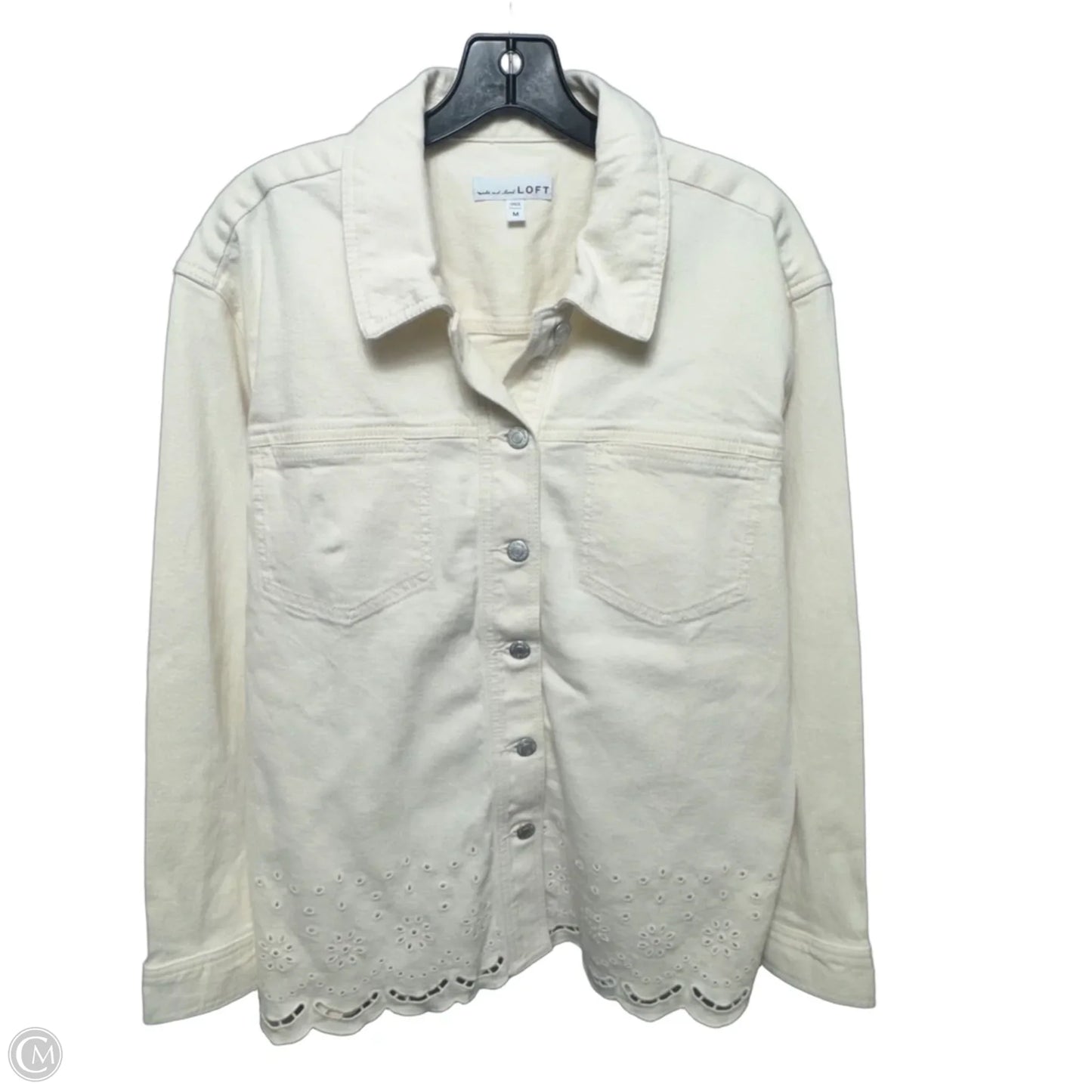 Jacket Denim By Loft In Cream Denim, Size: M
