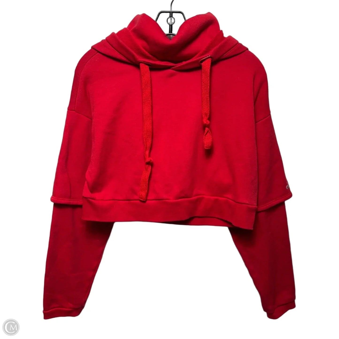 Layered Cropped Athletic Sweatshirt Hoodie By Alo In Red, Size: S