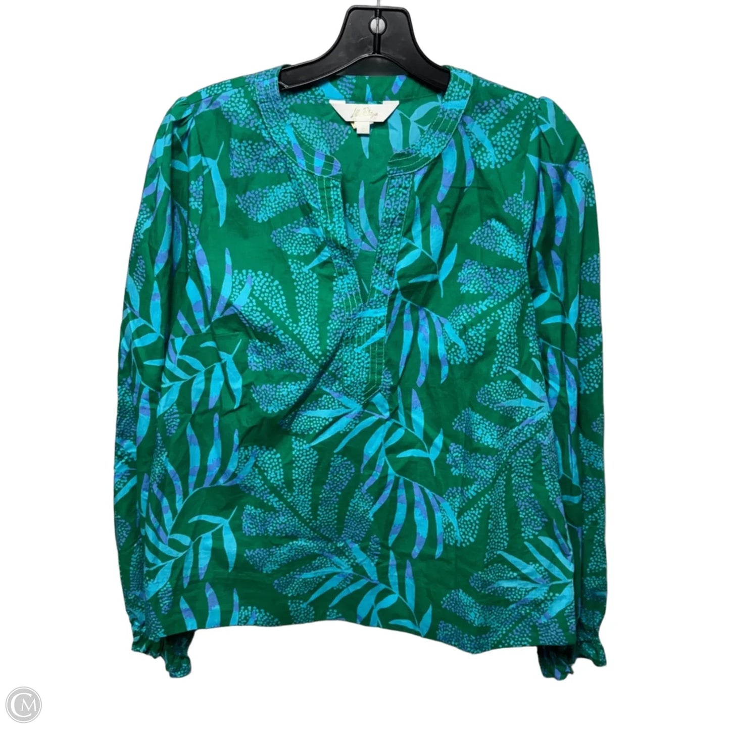 Top Long Sleeve Designer By Lilly Pulitzer In Blue & Green, Size: S