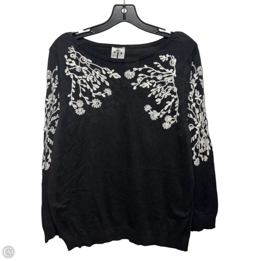 Floral Embroidered Sweater By Rain & Rose In Black & White, Size: Xl