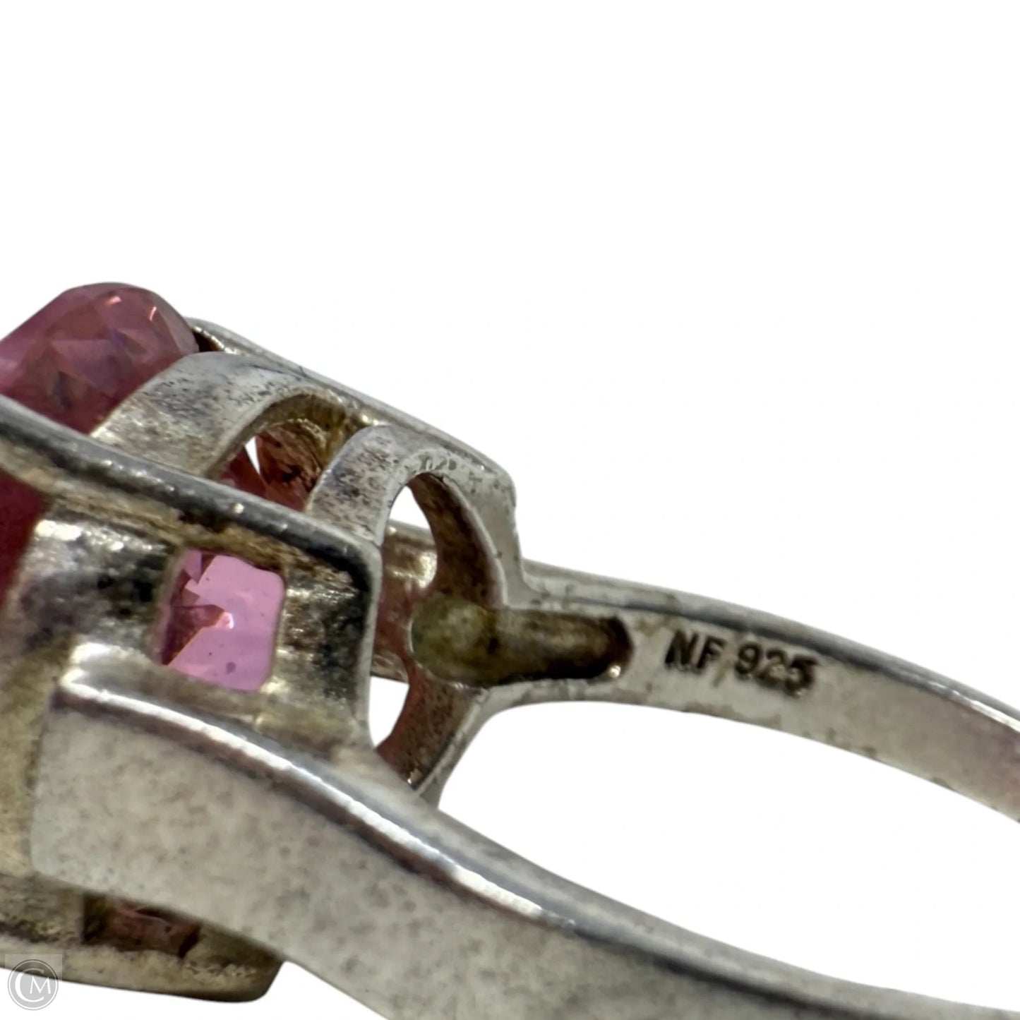 Sterling Silver & Pink Solitaire Ring, Size: 9