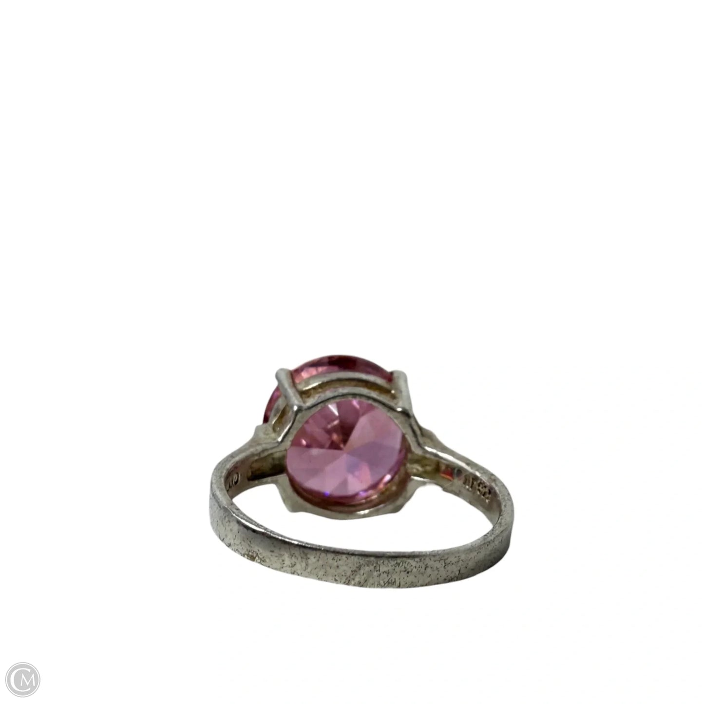 Sterling Silver & Pink Solitaire Ring, Size: 9