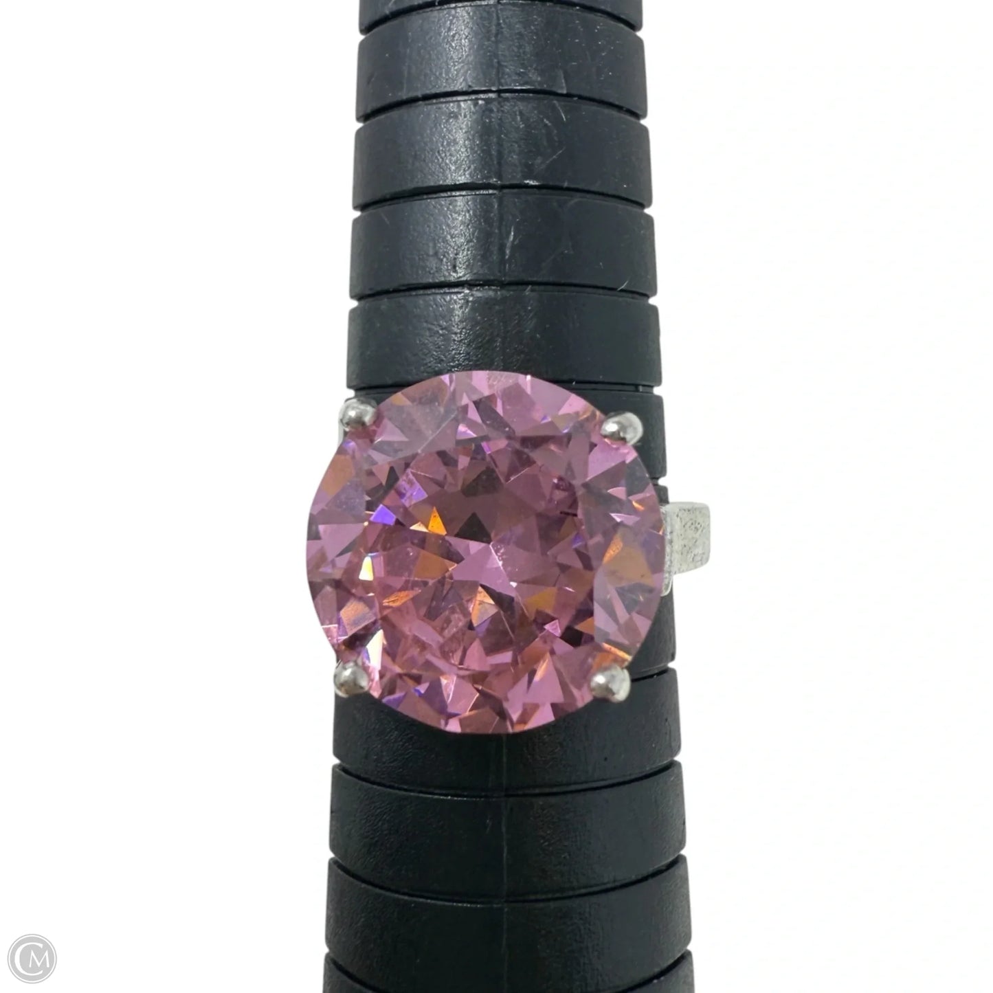 Sterling Silver & Pink Solitaire Ring, Size: 9