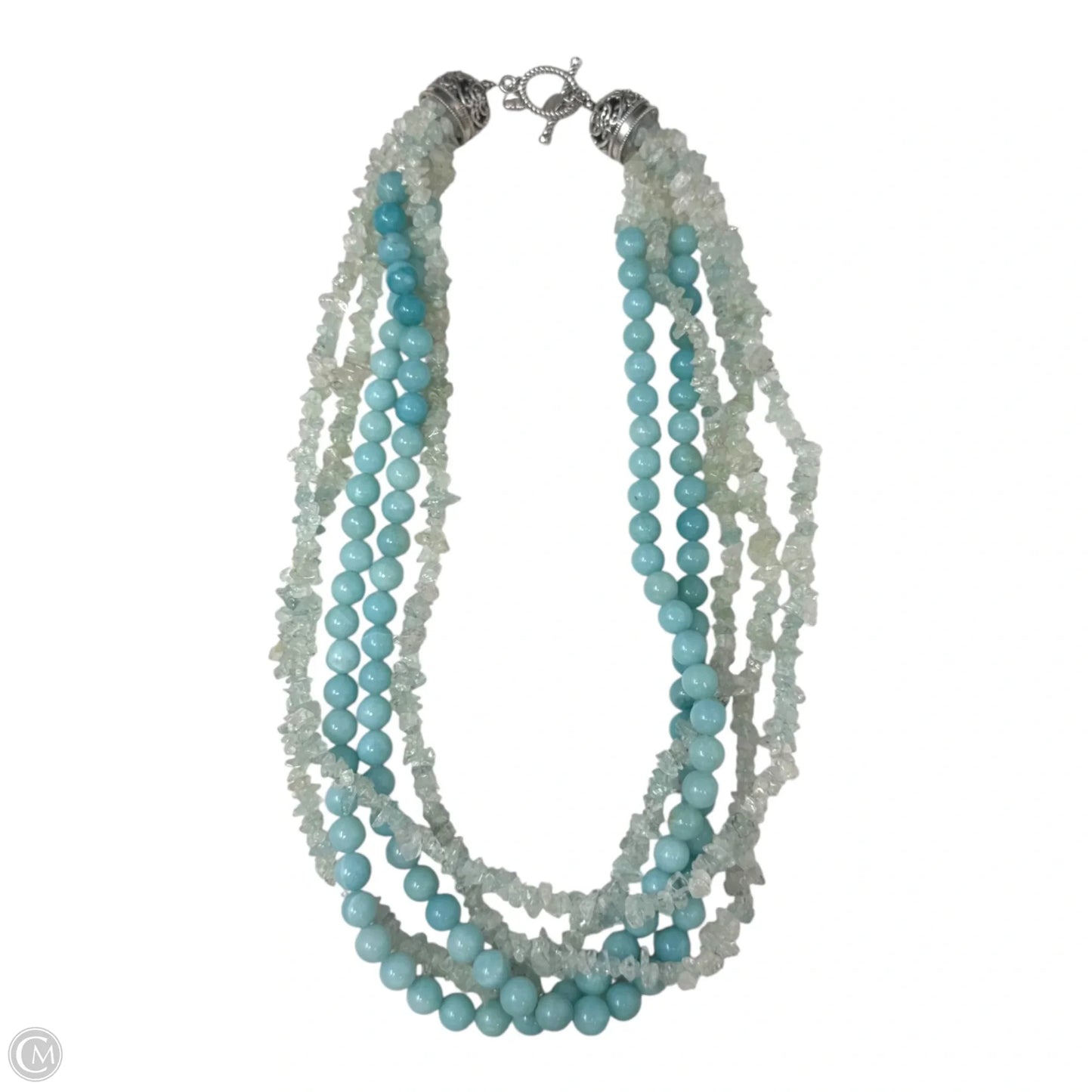 5 Strand Chip & Bead Necklace Layered Sterling Silver