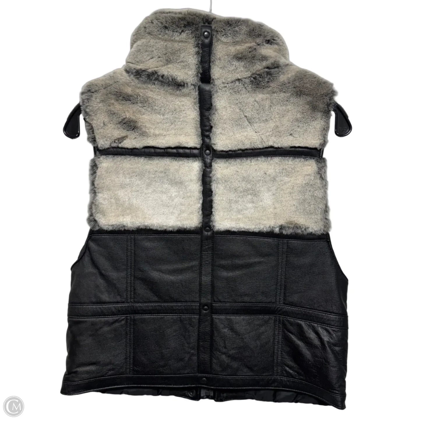 Leather & Faux Fur Vest By Jamie Sadock In Black & Grey, Size: S