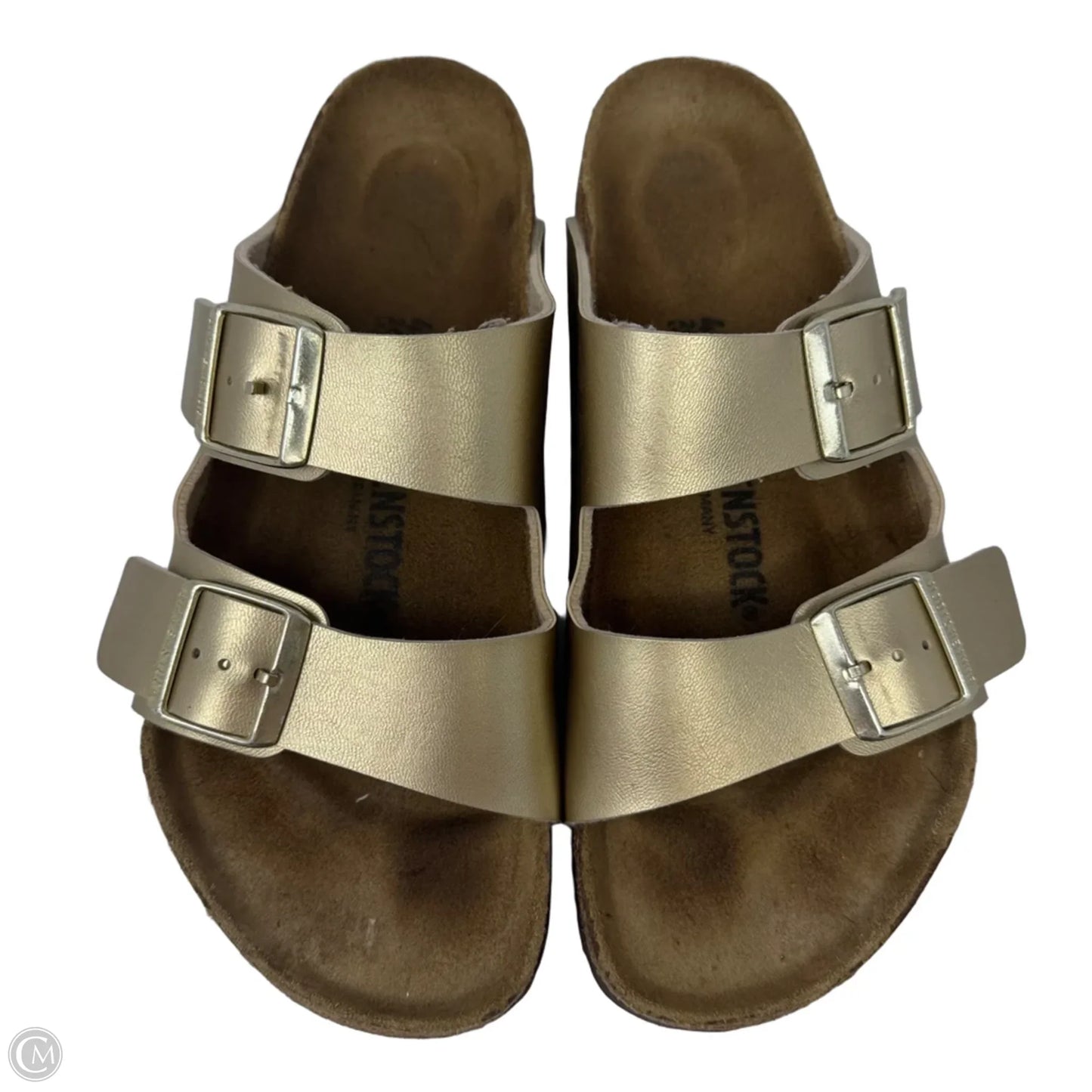 Metallic Arizona Sandals Flats By Birkenstock In Gold, Size: 9