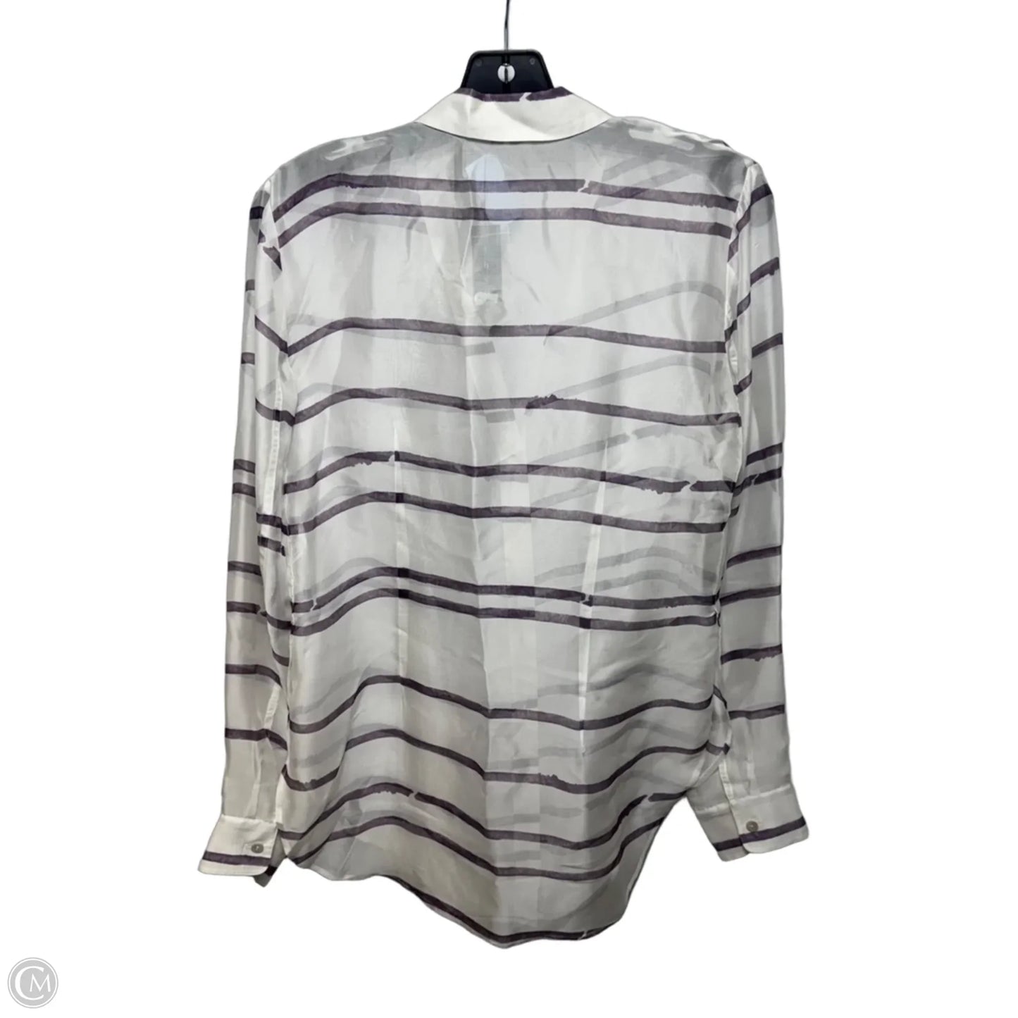 Lerea Silk Top Long Sleeve By Theory In Grape Striped Pattern, Size: M