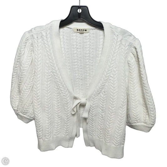 Cable Knit Cropped Tie Front Sweater Short Sleeve By Boden In White, Size: XL
