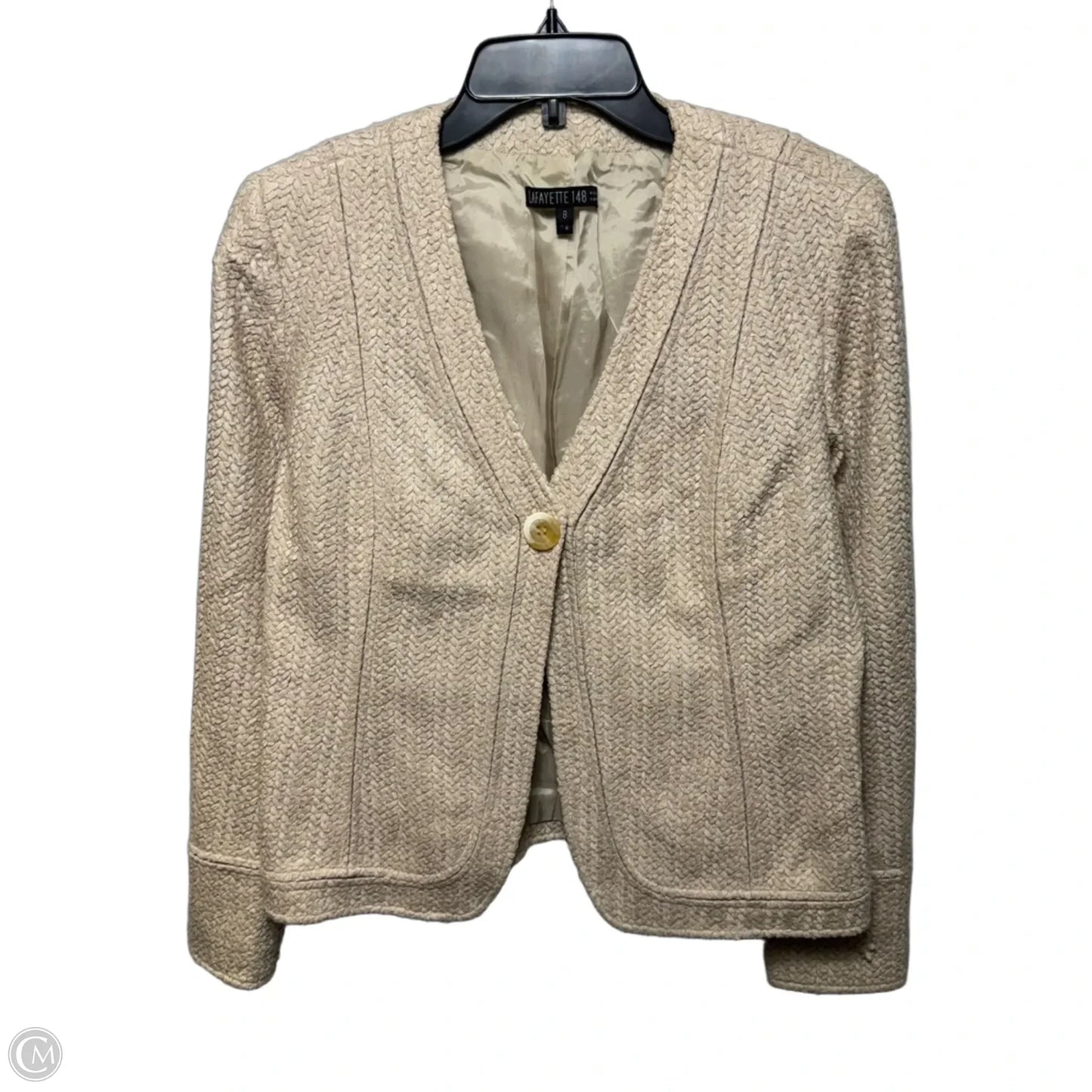 Textured One Button Blazer Designer By Lafayette 148 In Cream, Size: 8