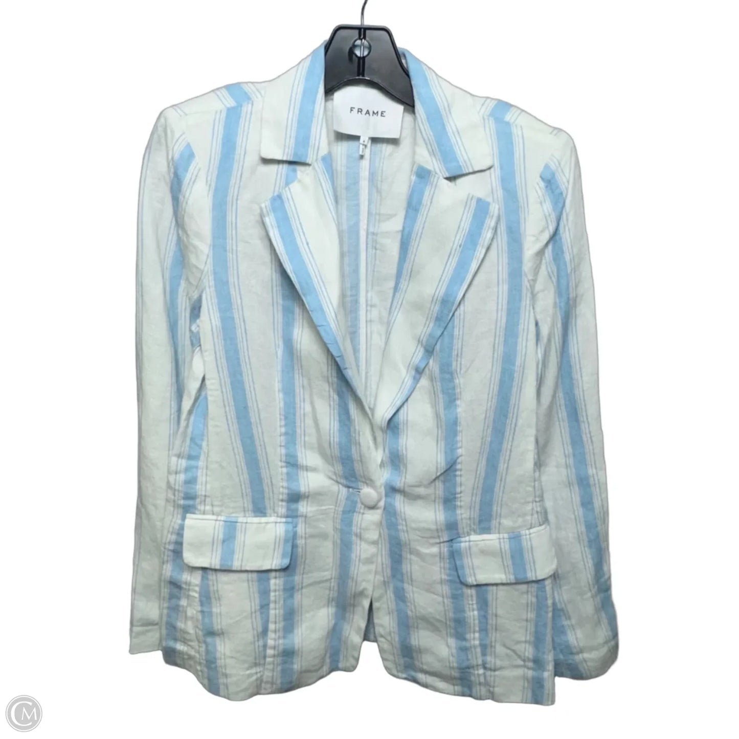 Linen Blazer By Frame In Striped Pattern, Size: 4