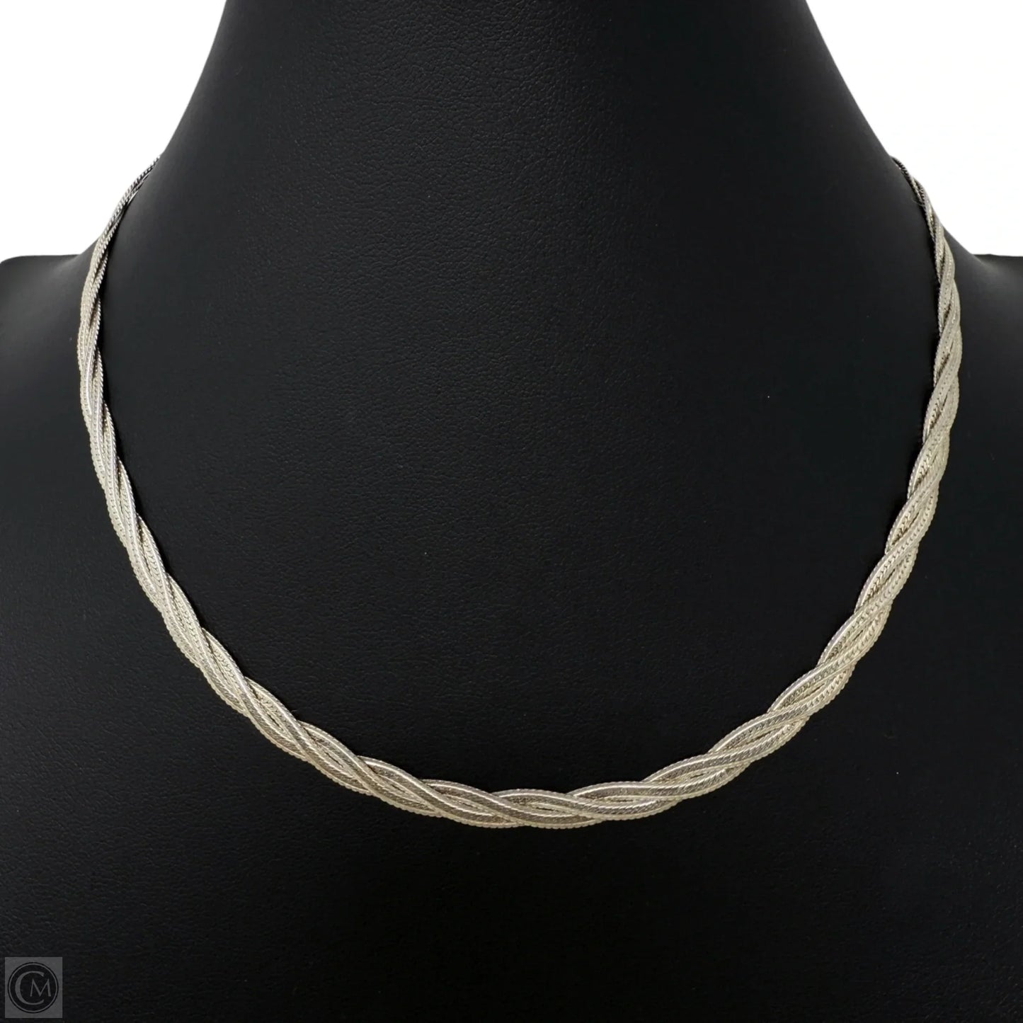 Italian Sterling Silver Braided Herringbone Chain Necklace By Aurafin
