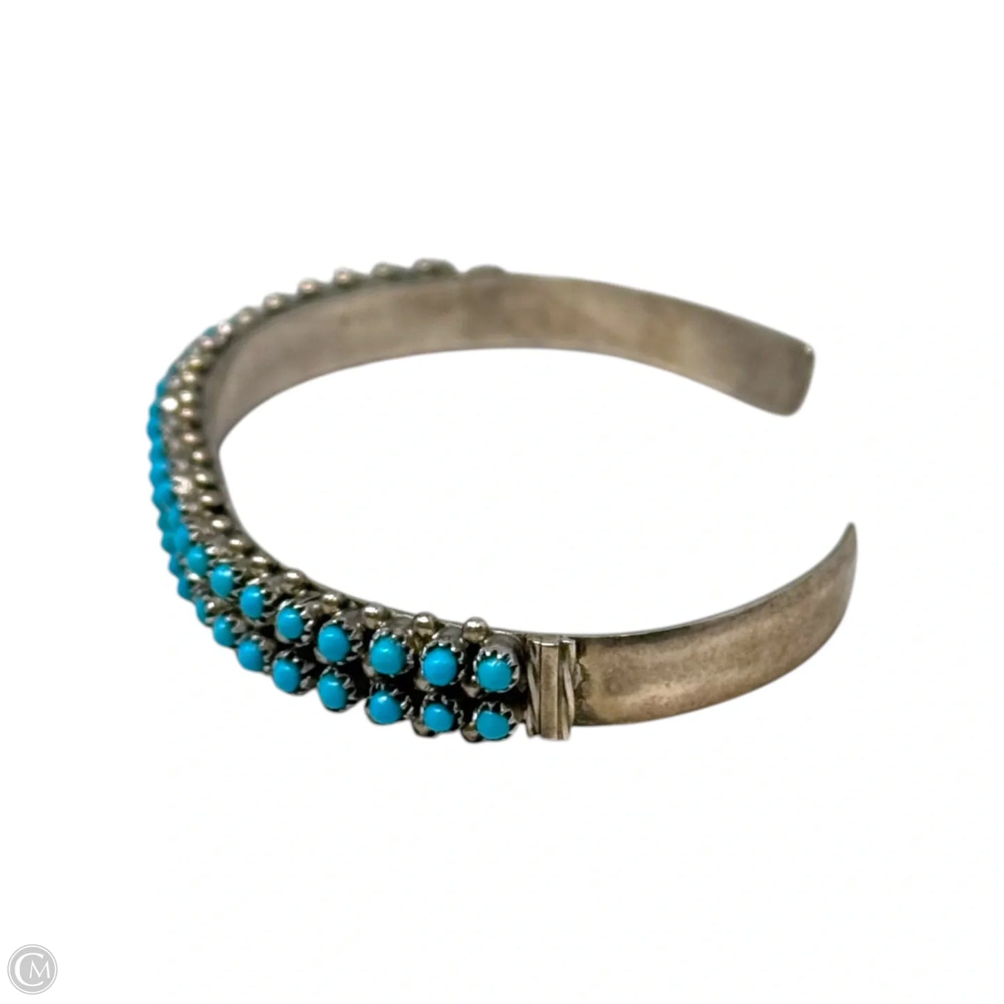 Double Row Sleeping Beauty Turquoise Snake Eyes & Sterling Silver Zuni Cuff Bracelet Stamped S. Haloo
