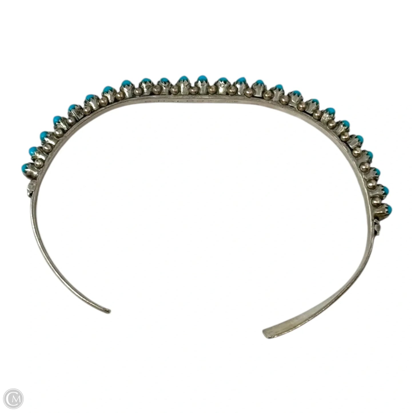 Double Row Sleeping Beauty Turquoise Snake Eyes & Sterling Silver Zuni Cuff Bracelet Stamped S. Haloo