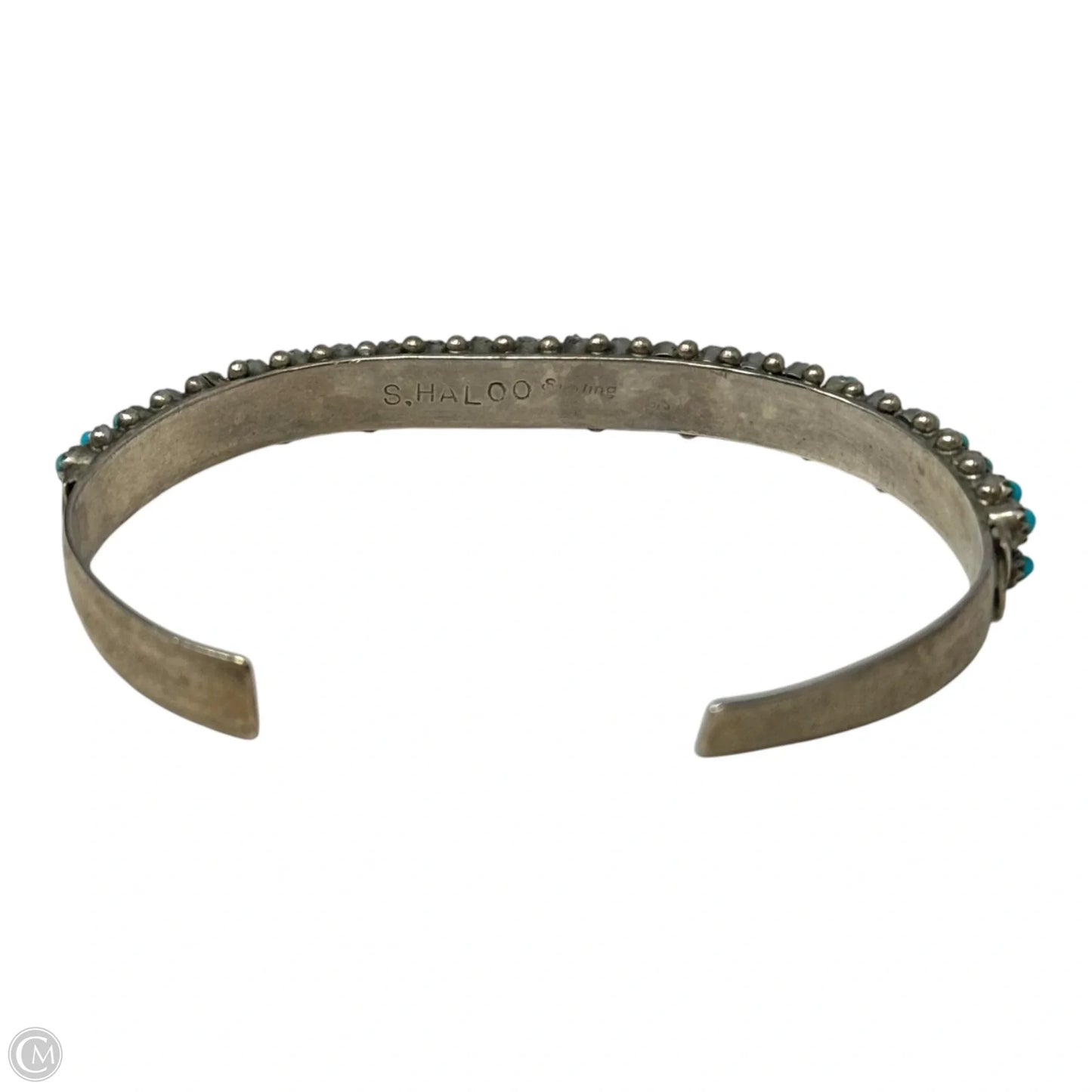 Double Row Sleeping Beauty Turquoise Snake Eyes & Sterling Silver Zuni Cuff Bracelet Stamped S. Haloo