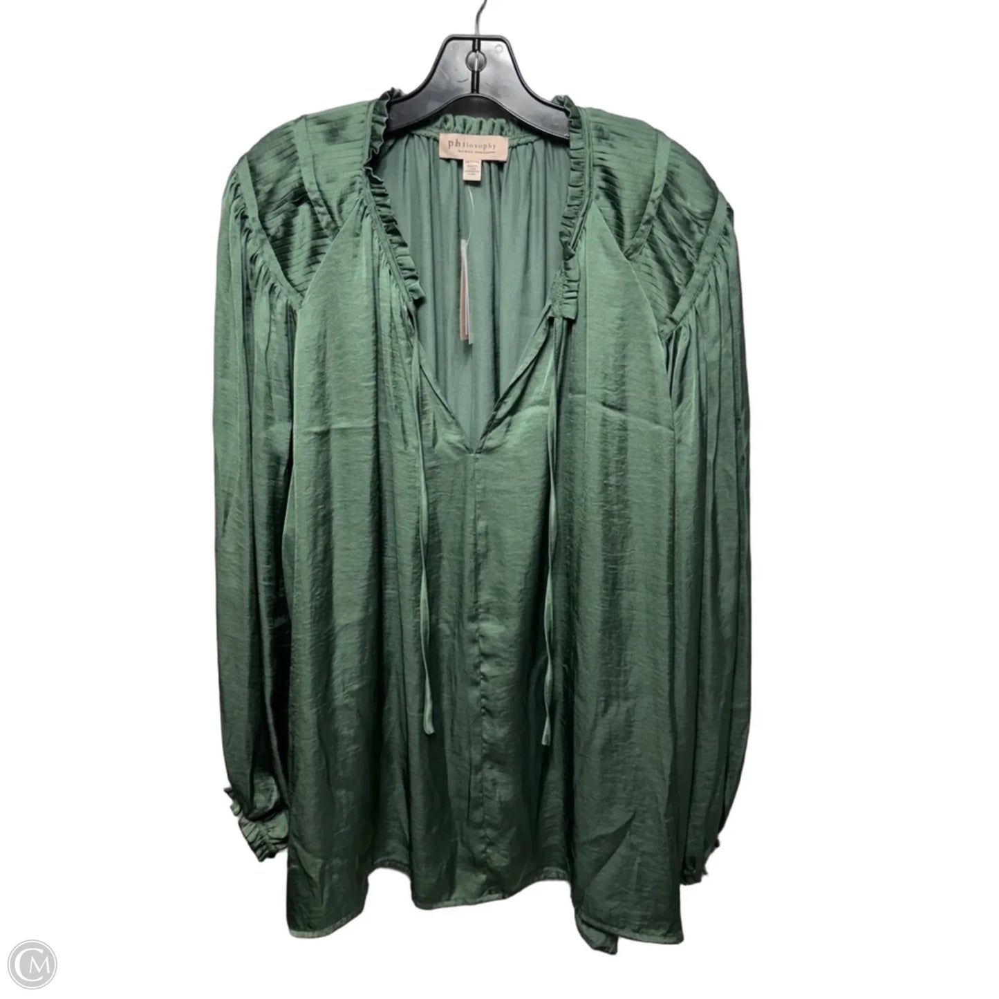 Satin Tie-Neck Blouse By Philosophy In Green, Size: 3X
