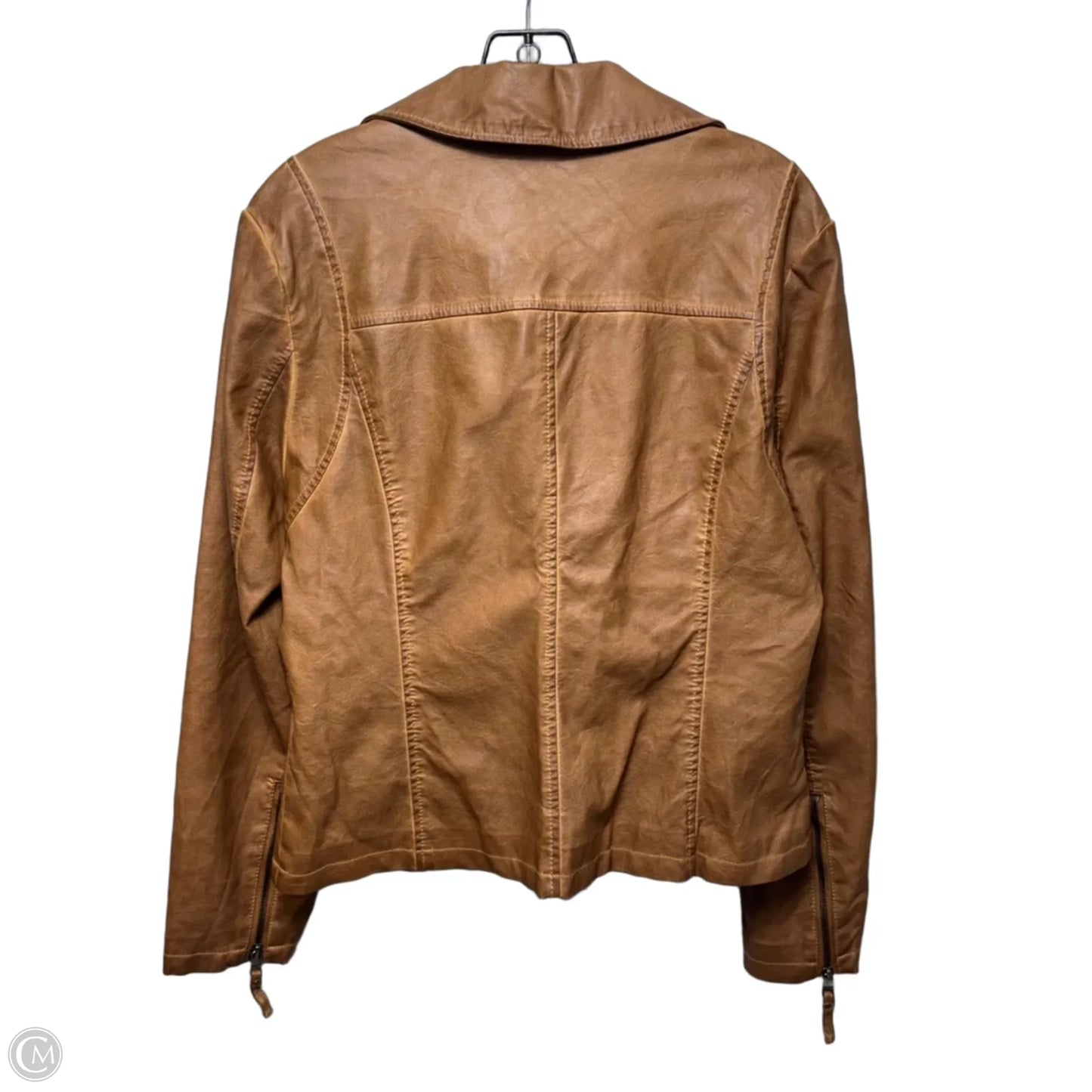 Faux Leather Jacket Moto By Max Studio In Tan, Size: L