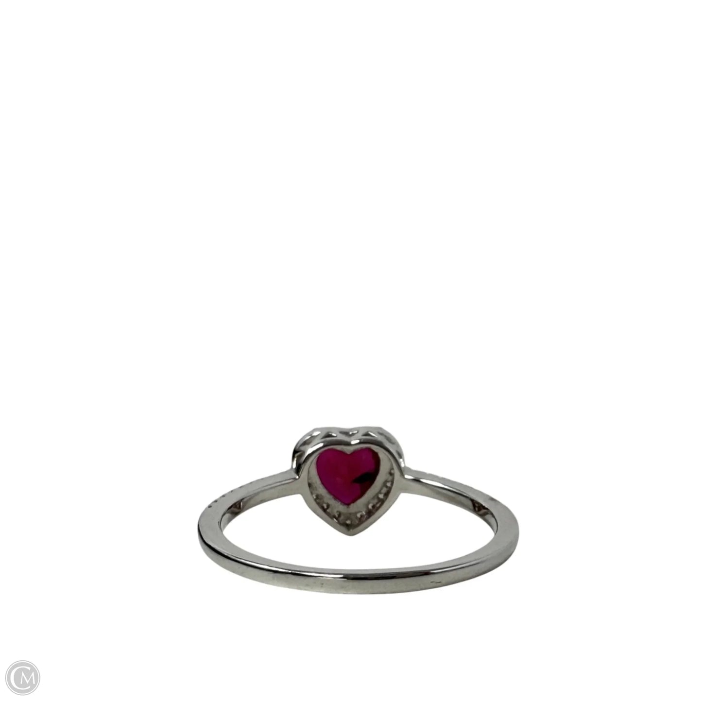 Sterling Silver & Ruby Red Halo Heart Ring By, Size: 8
