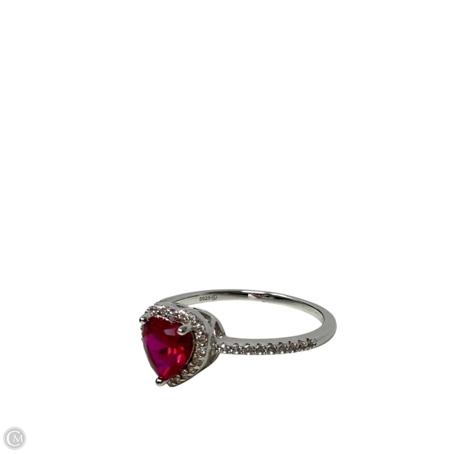 Sterling Silver & Ruby Red Halo Heart Ring By, Size: 8