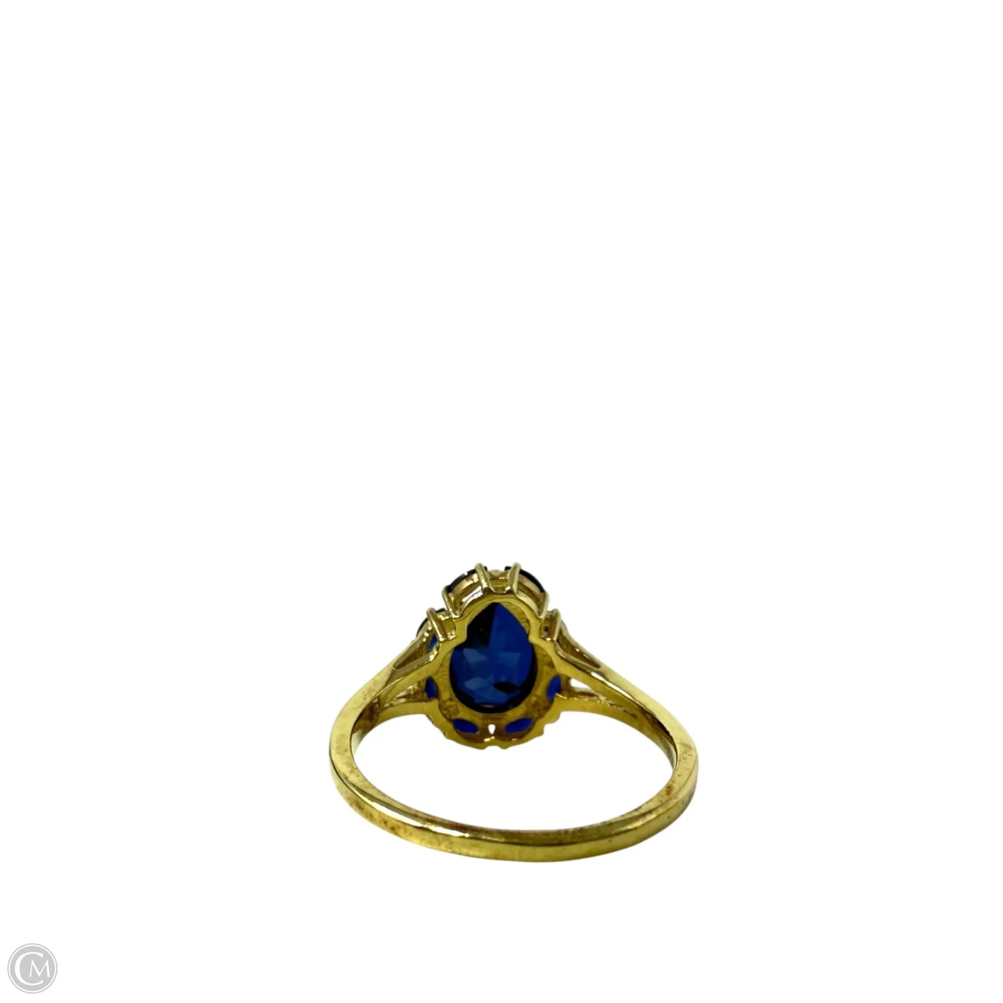 Gold Over Sterling Silver & Pear Cut Halo Sapphire Cocktail Ring, Size: 8