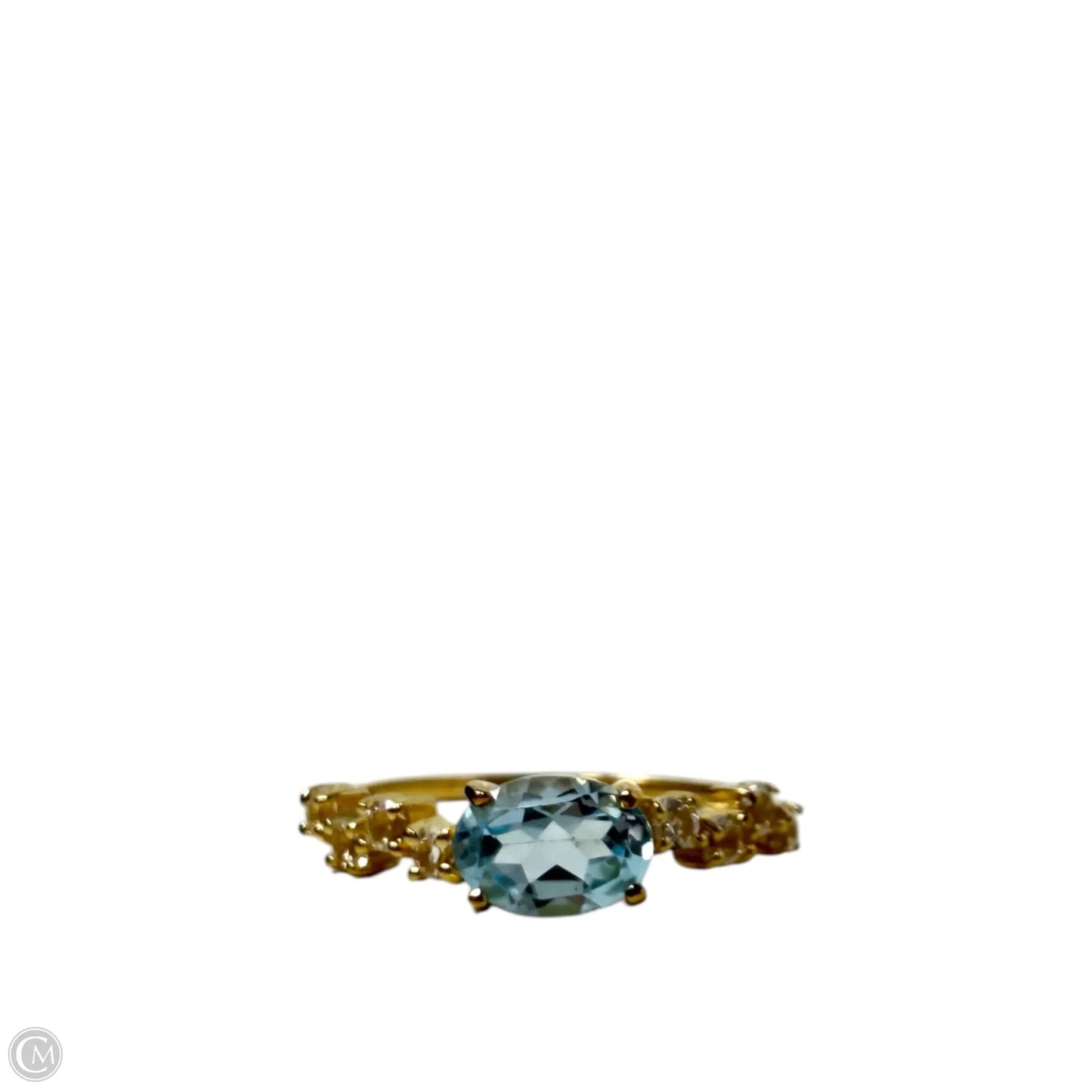 Gold Over Sterling Silver & Oval Aqua & Clear Accent Stones Ring By Clothes Mentor, Size: 7
