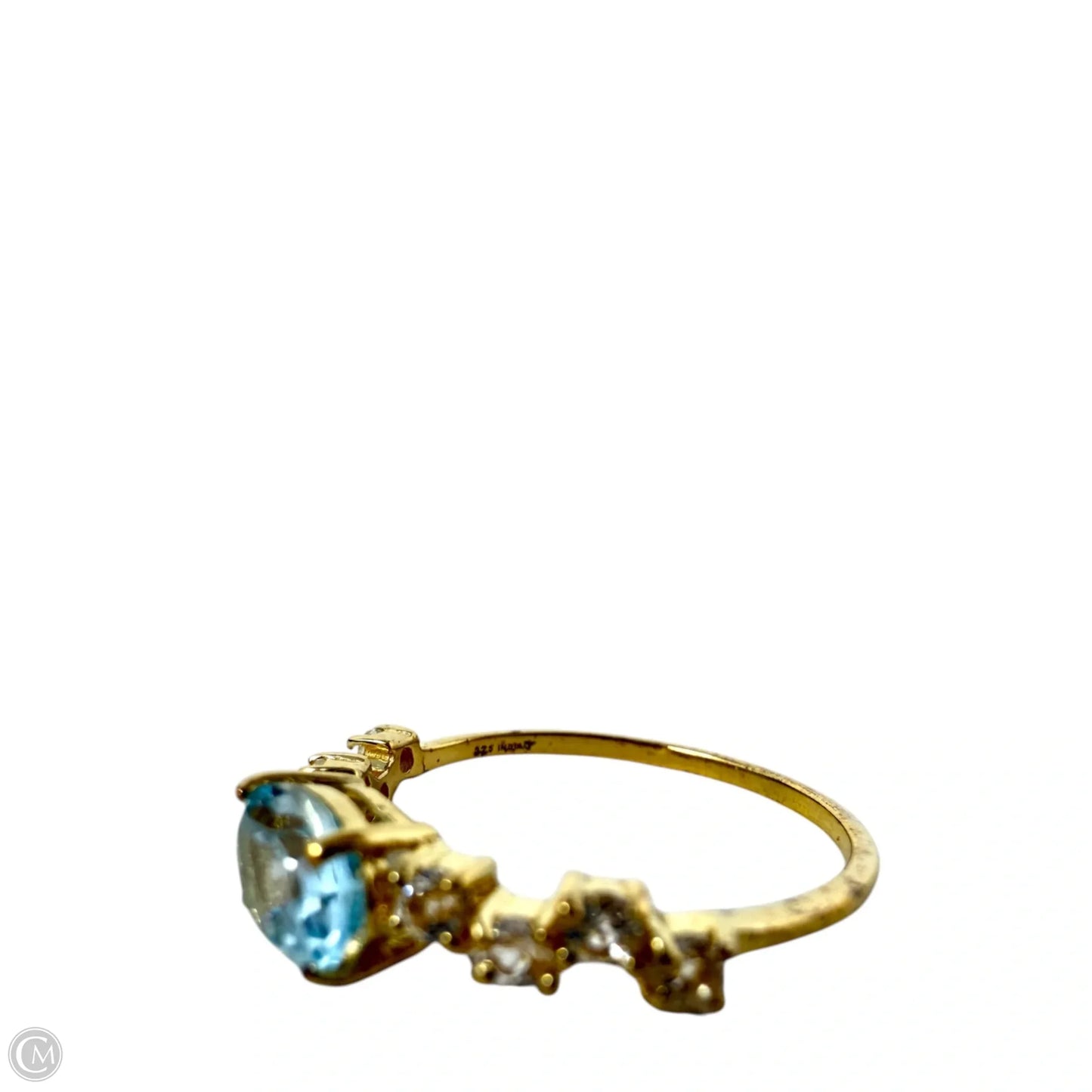 Gold Over Sterling Silver & Oval Aqua & Clear Accent Stones Ring By Clothes Mentor, Size: 7