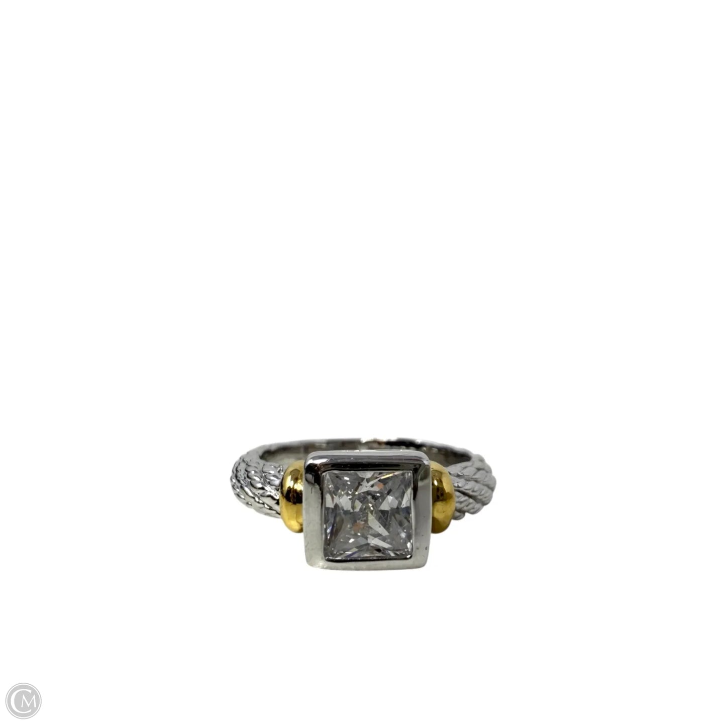 Silver Tone Cable Band & CZ Ring, Size: 5