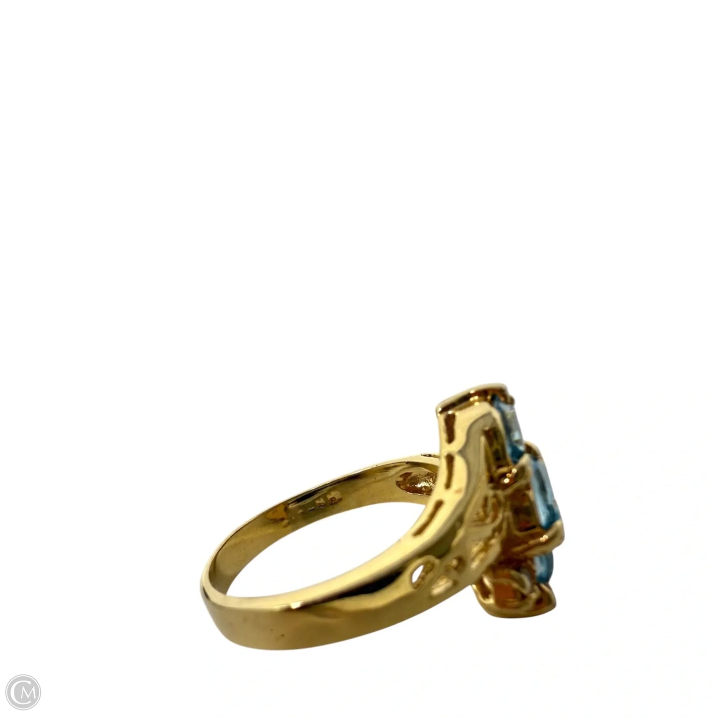 Gold Tone Marquise Cut Blue & Clear Gems Bypass Ring, Size: 8