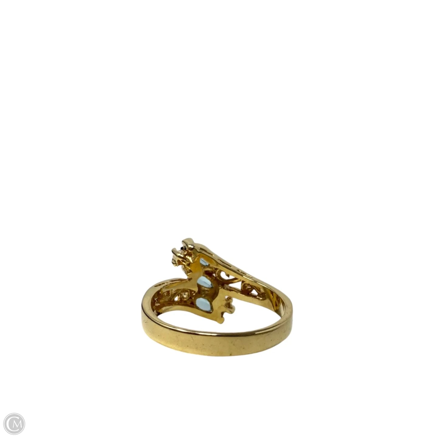 Gold Tone Marquise Cut Blue & Clear Gems Bypass Ring, Size: 8