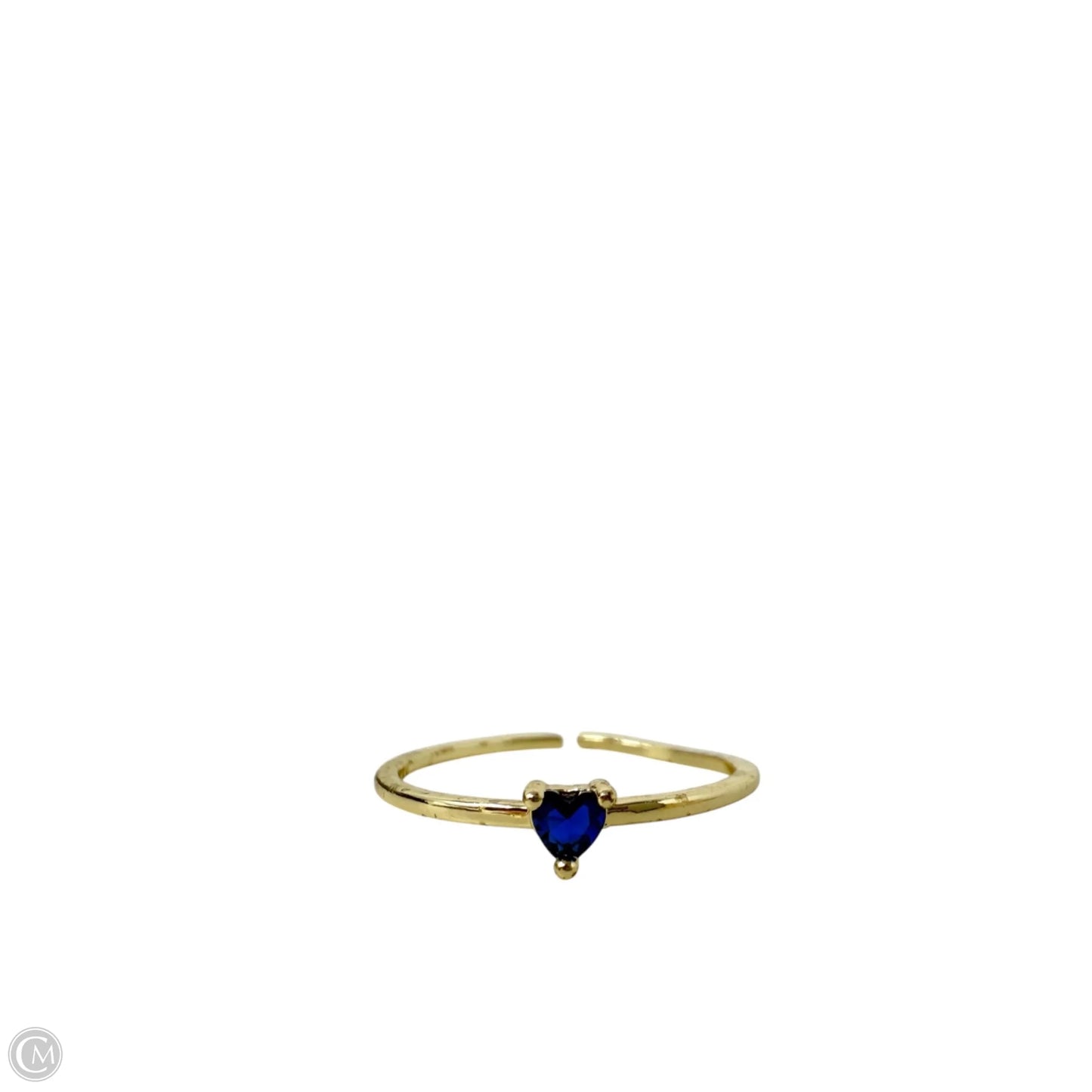 Gold Tone & Blue Stone Heart Adjustable Ring -, Size: 7