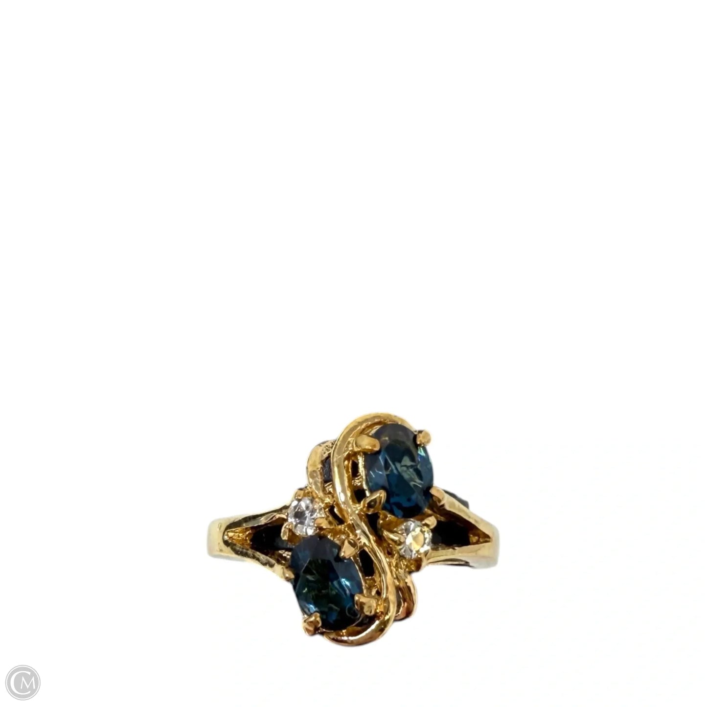 Oval Cut Blue Stone Bypass Ring, Size: 7