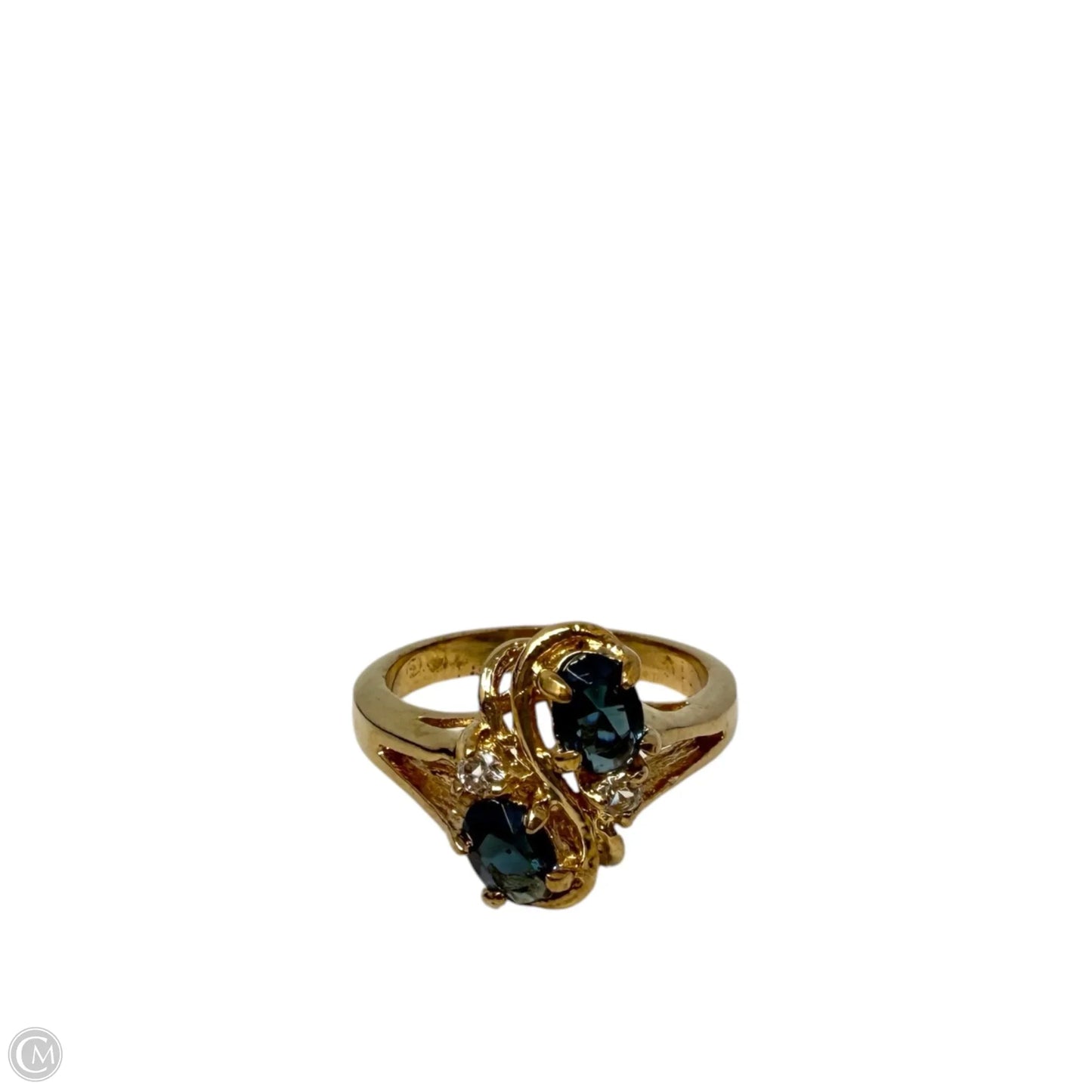 Oval Cut Blue Stone Bypass Ring, Size: 7
