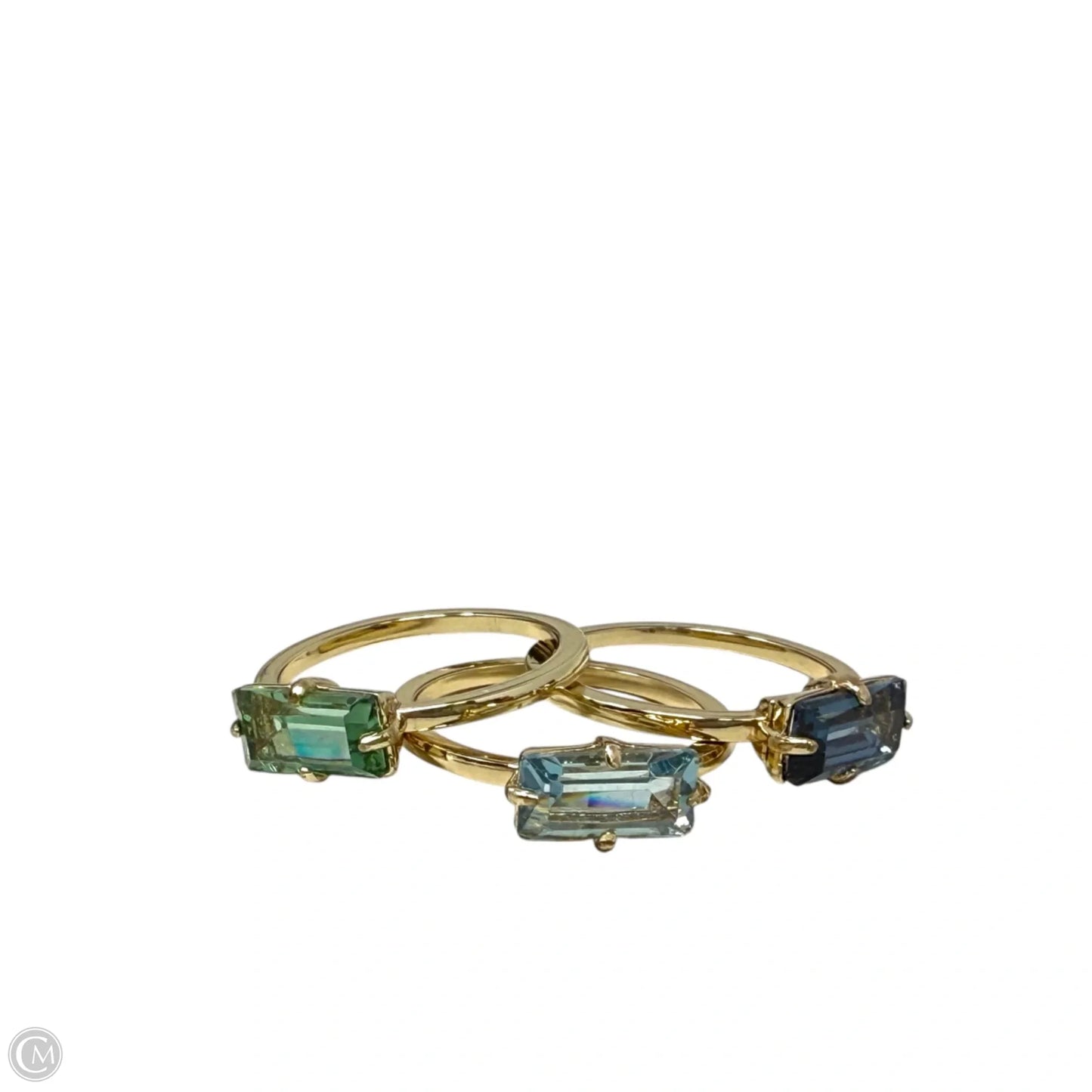 Gold-Tone 3-Pc.Set Baguette Stone Stack Rings, Size: 7