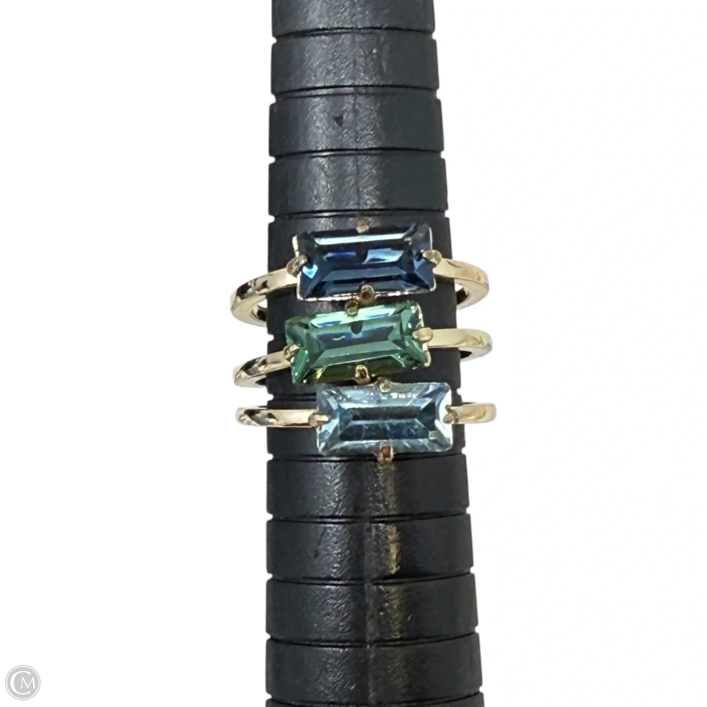 Gold-Tone 3-Pc.Set Baguette Stone Stack Rings, Size: 7