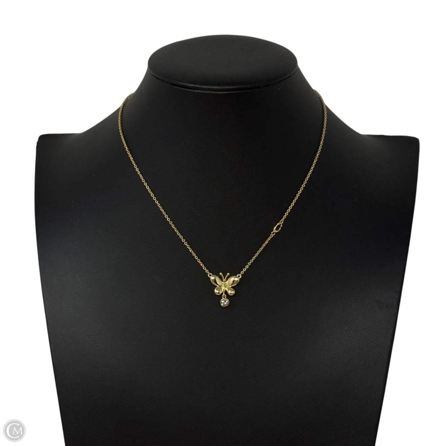 Gold Tone Butterfly & Crystal Drop Pendant Necklace Designer By Coach
