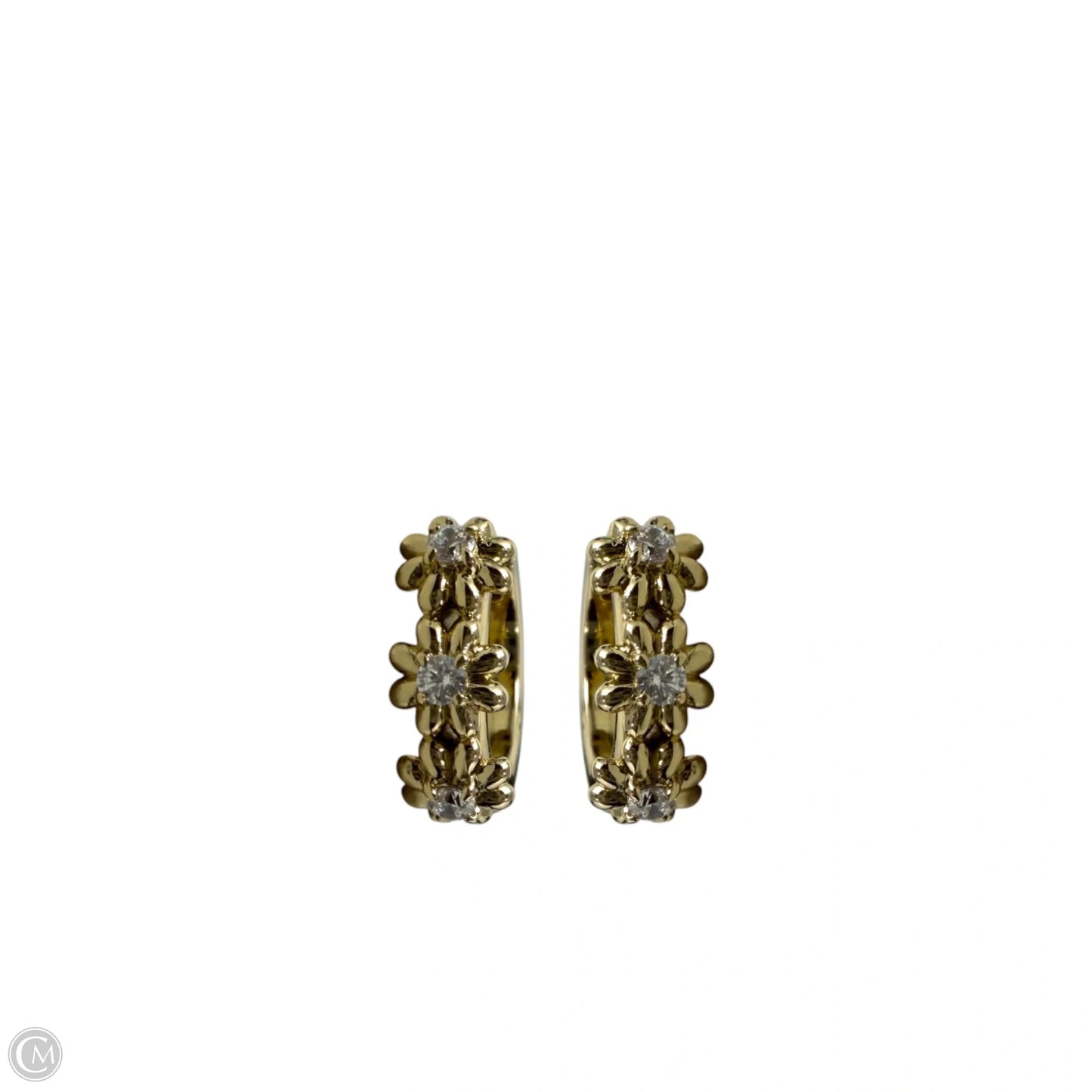 Gold Tone & Clear Crystal Daisy Huggie Hoop Earrings Designer By Kate Spade