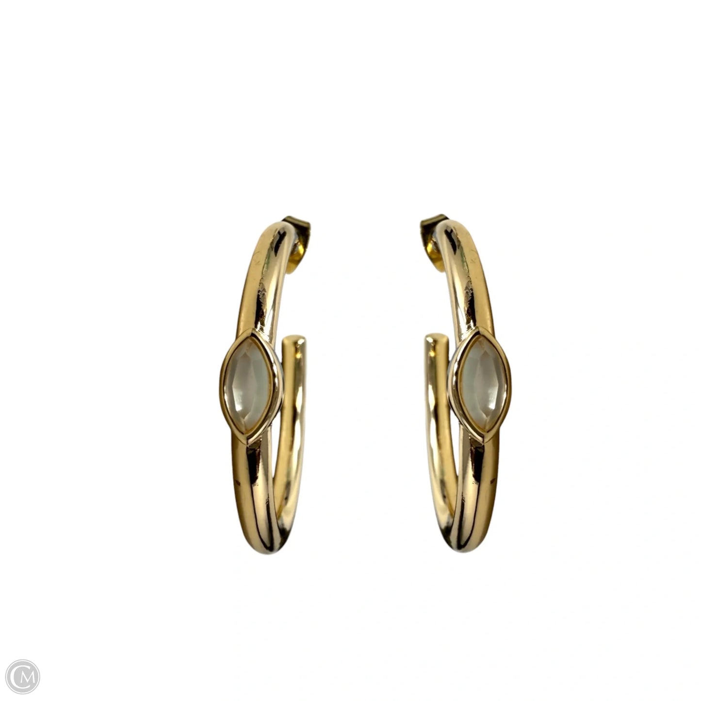 Bezel Set Stone Gold Tone Hoop Earrings