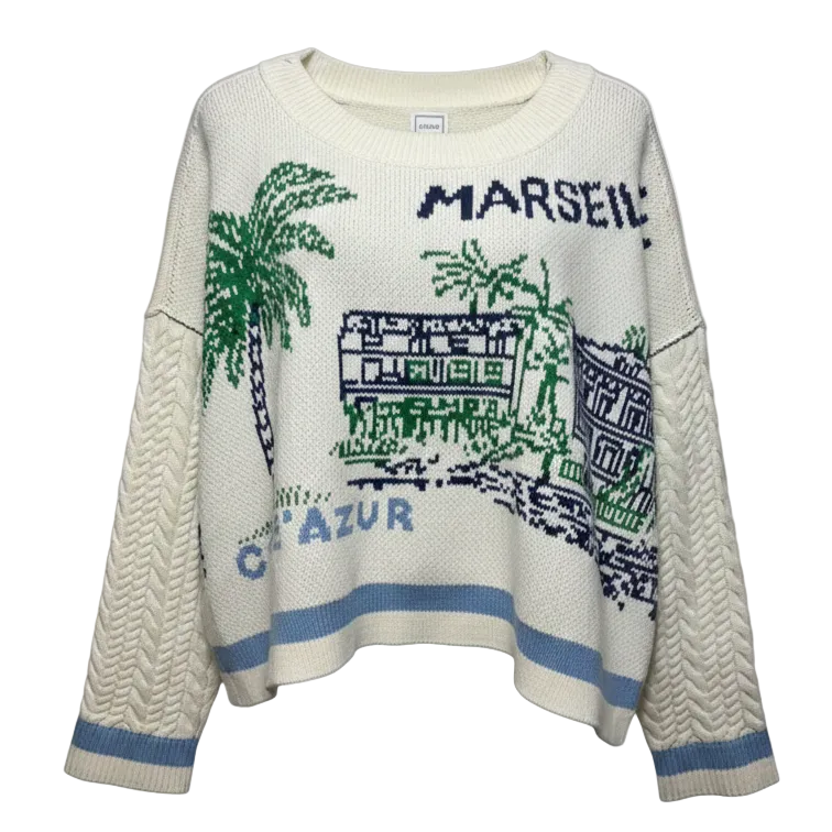 Graphic Cable-Knit Sweater By Maeve In Ivory Pattern, Size: L