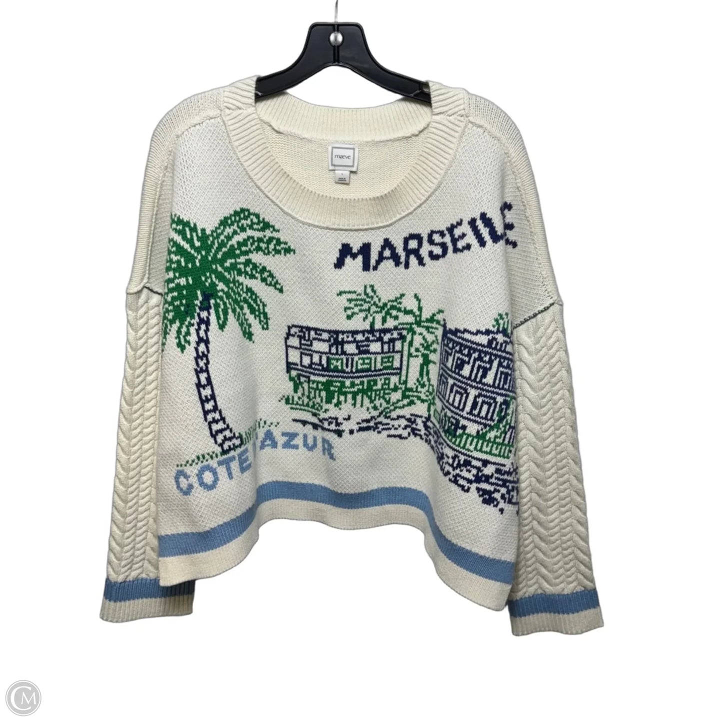 Graphic Cable-Knit Sweater By Maeve In Ivory Pattern, Size: L