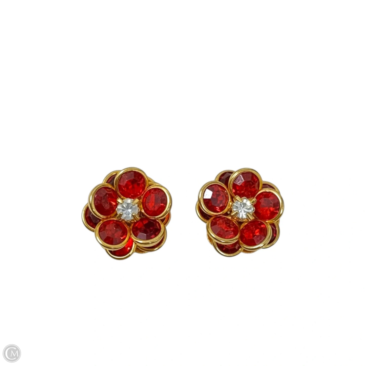 Red Crystal Flower Clip Earrings By Avon