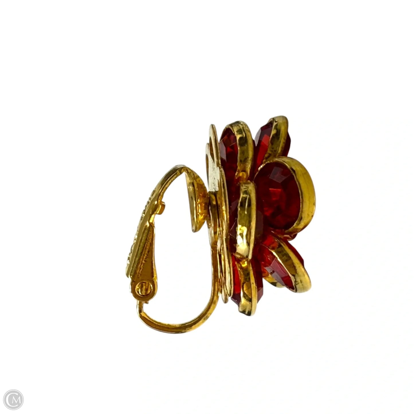 Red Crystal Flower Clip Earrings By Avon