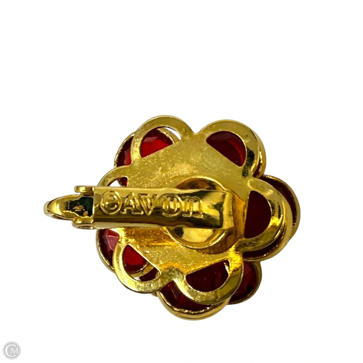Red Crystal Flower Clip Earrings By Avon