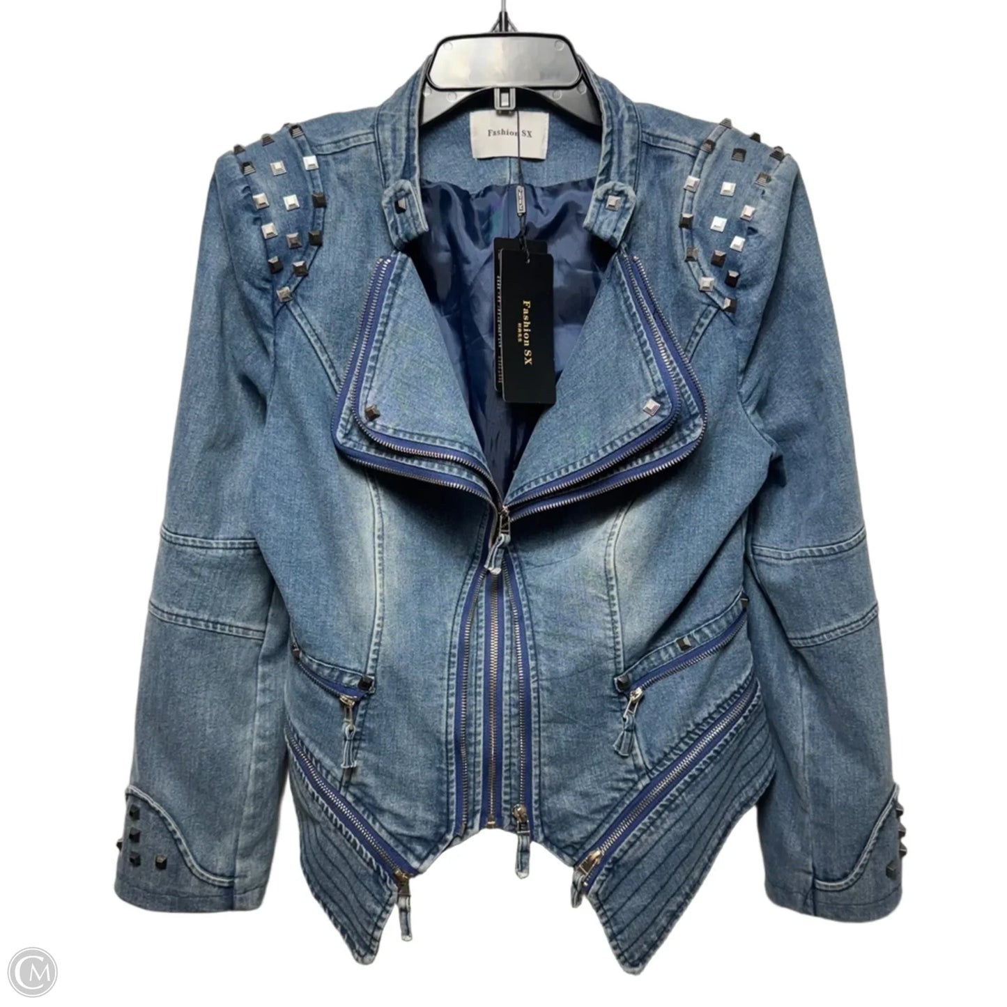 Studded Jacket Denim By Fashion SX In Blue Denim, Size: M