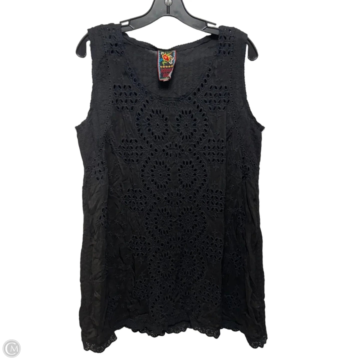 Eyelet Tunic Sleeveless Designer By Johnny Was In Black, Size: L