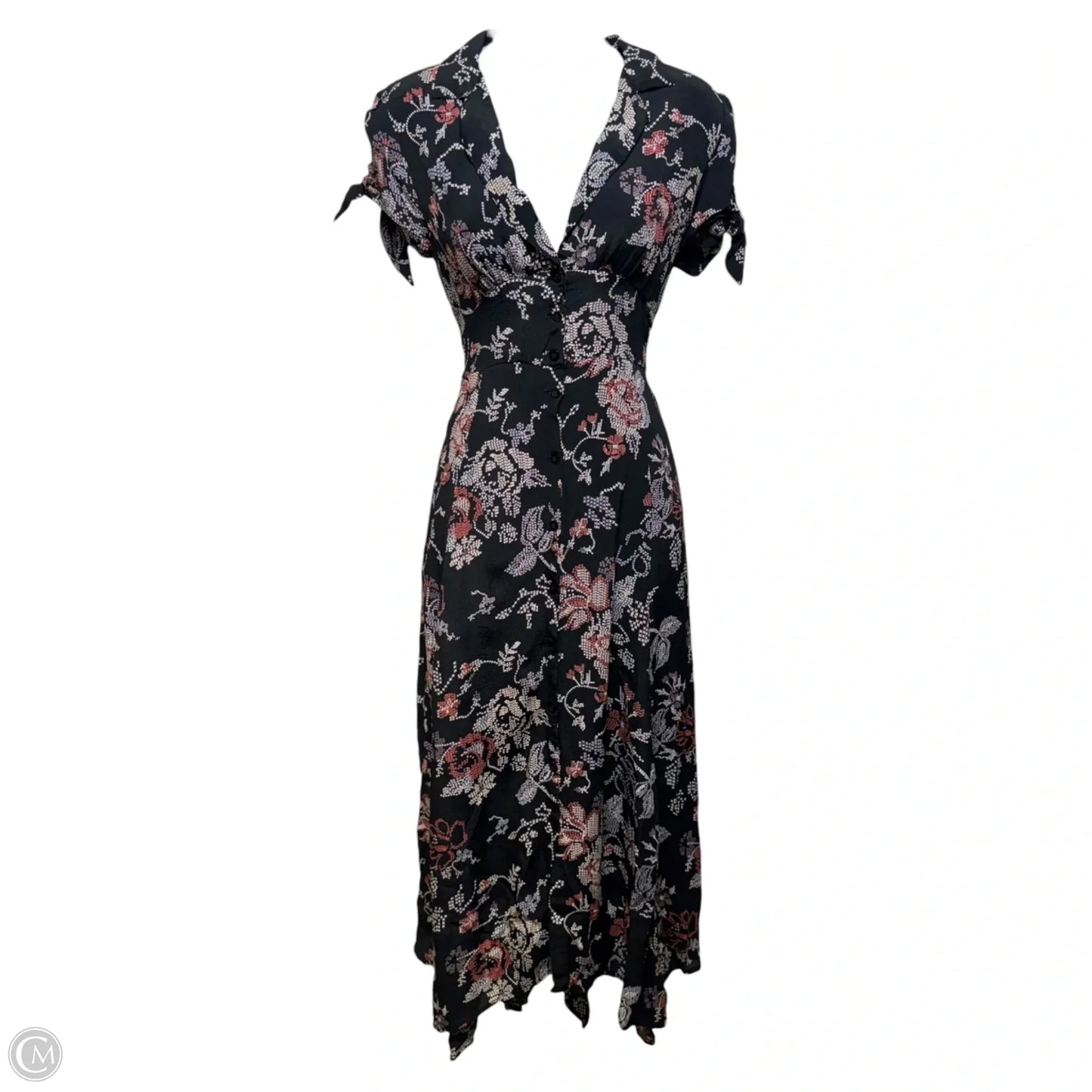 Faux Cross Stitch Floral Dress Casual Midi By Urban Outfitters In Floral Print, Size: M