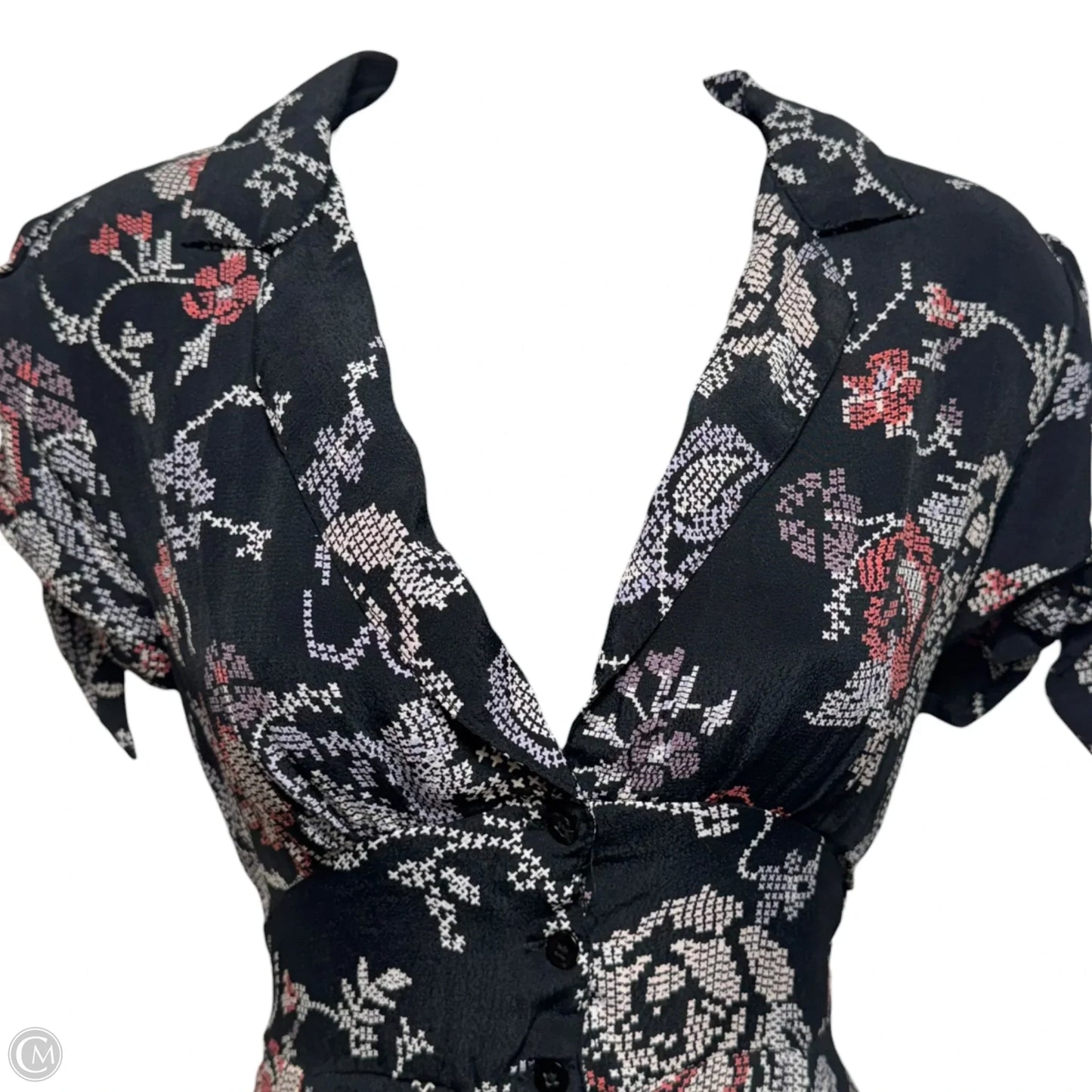 Faux Cross Stitch Floral Dress Casual Midi By Urban Outfitters In Floral Print, Size: M